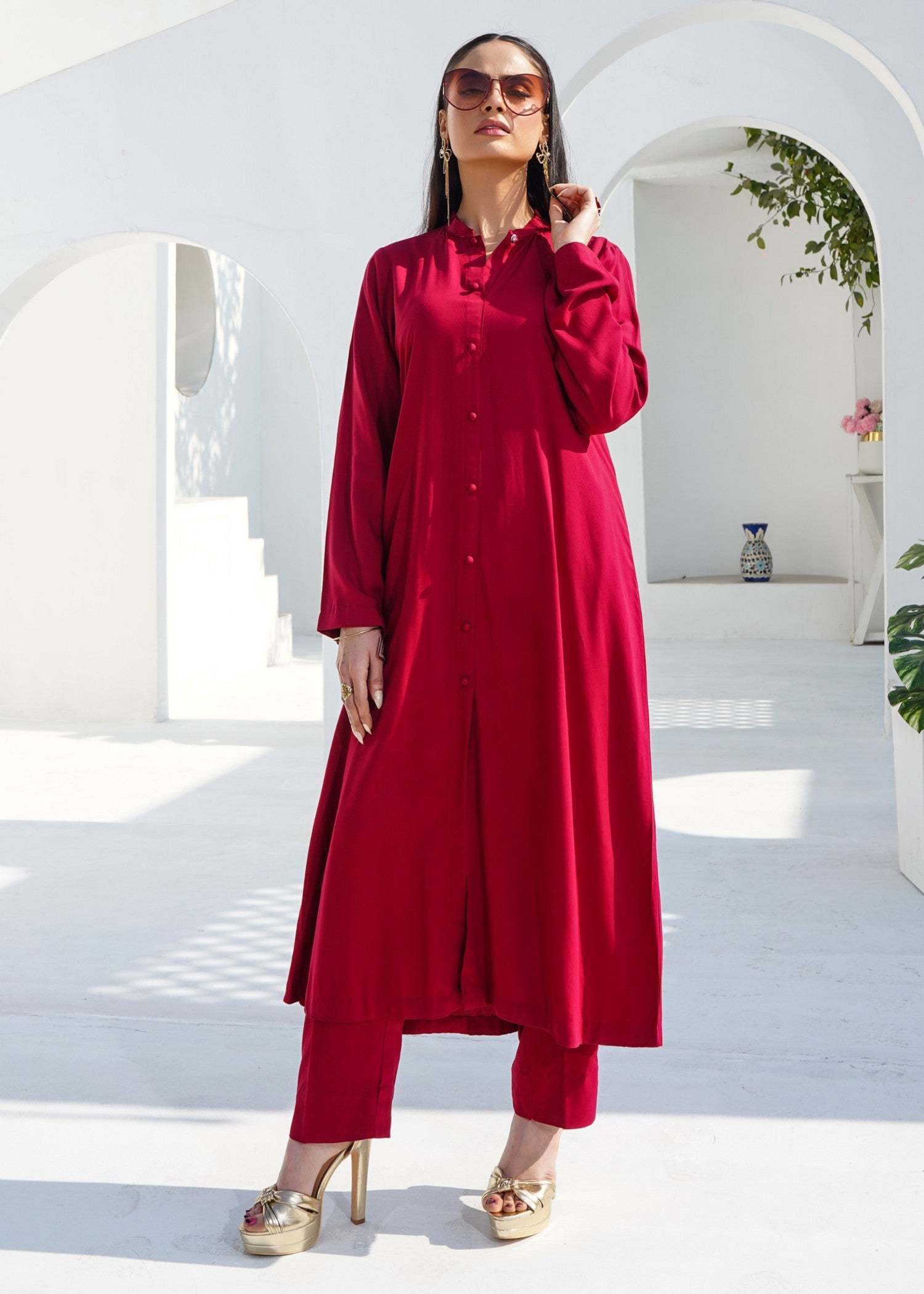silk georgette Co Ord Sets in Maroon