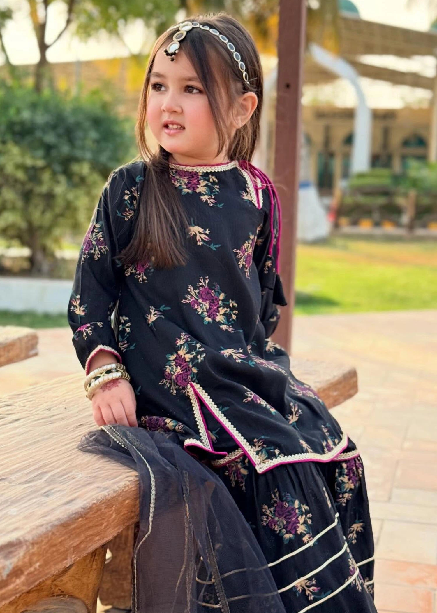 raw silk Gharara in Black