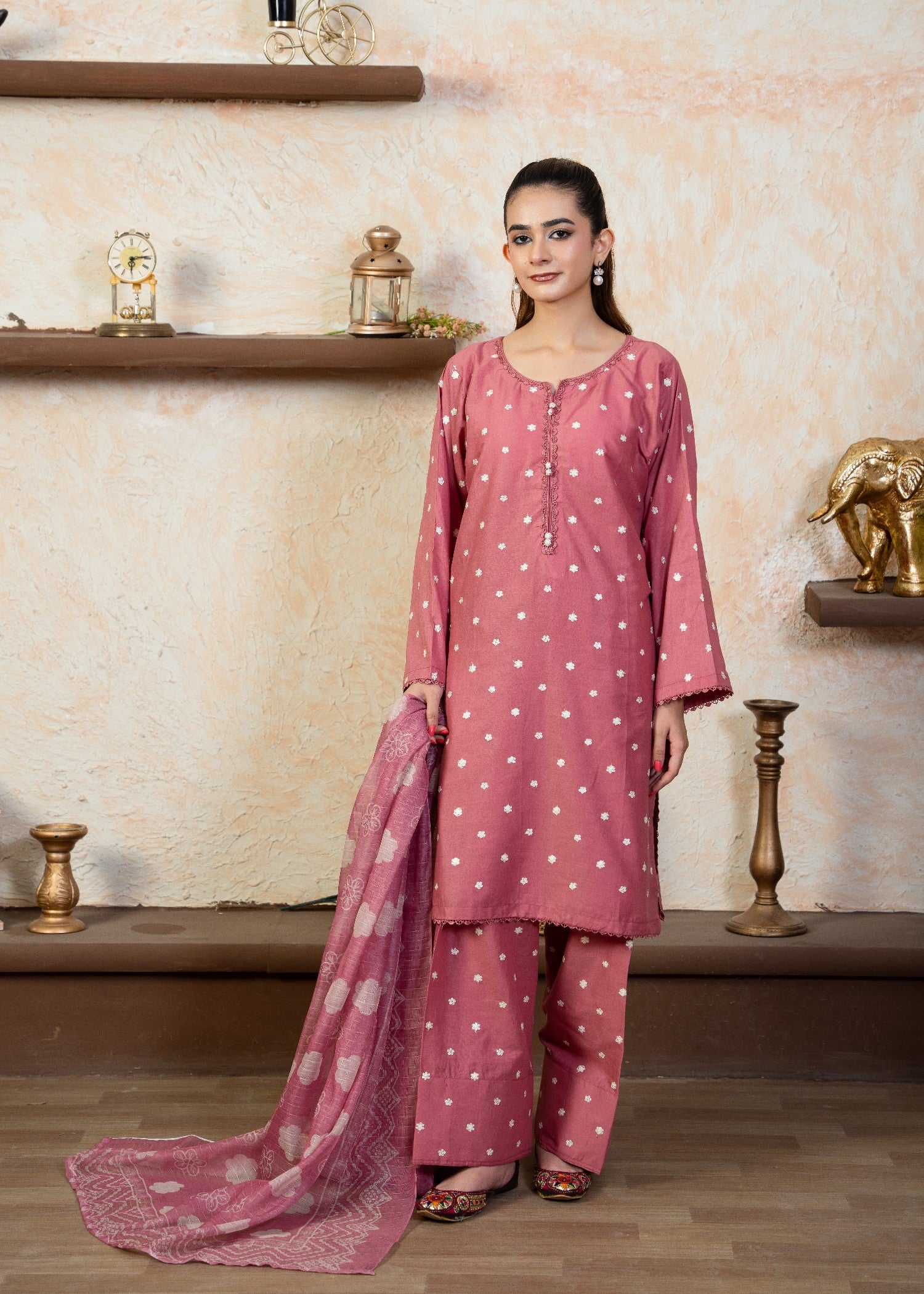 pure cotton Kurta Set in Peach pink
