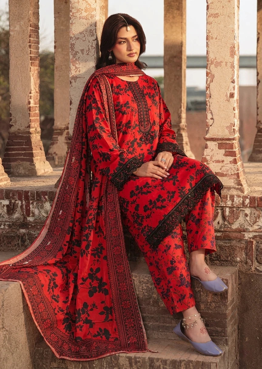 silk parachute Kurta Set in Red