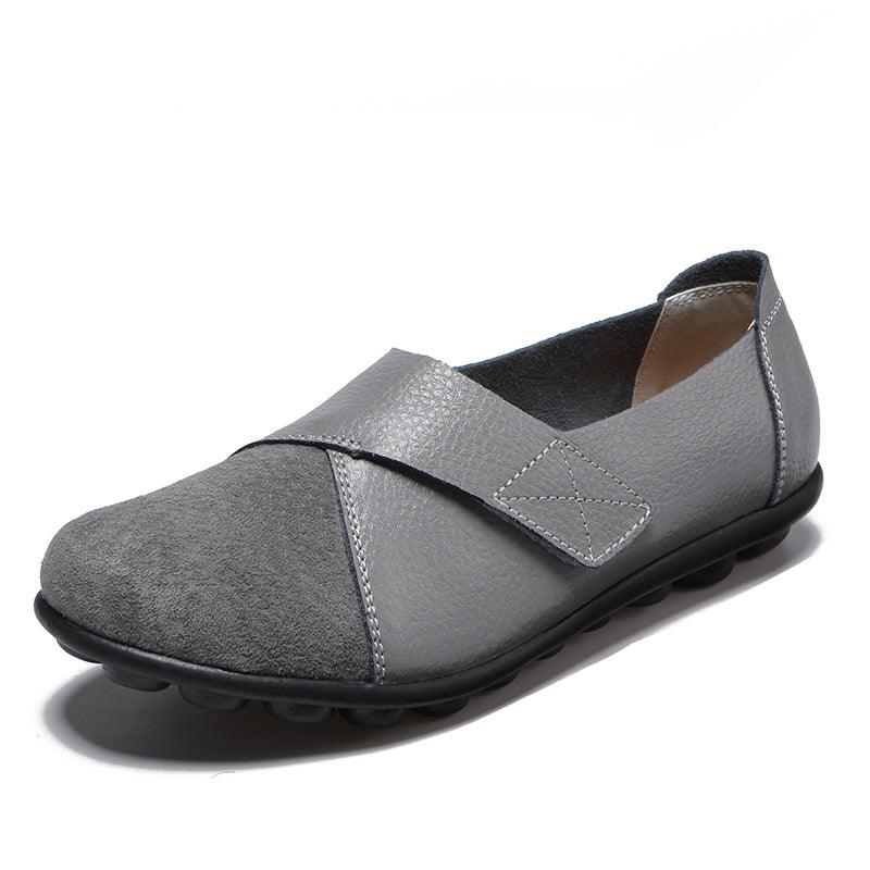 Single Shoes Suede Leather Stitching Peas Shoes Large Size Foreign Trade Cross-Border Mother Shoes Velcro