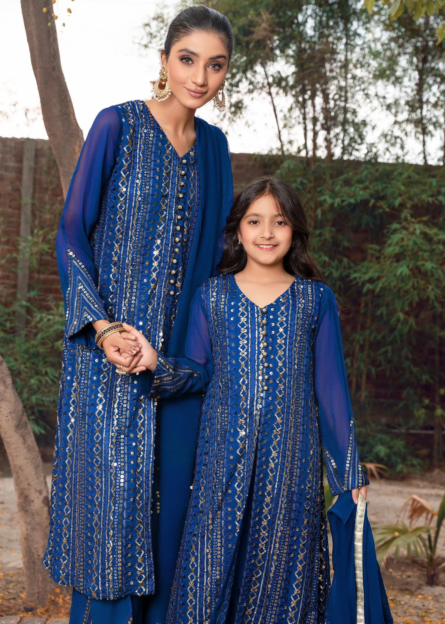 chikankari cotton Gown in Blue