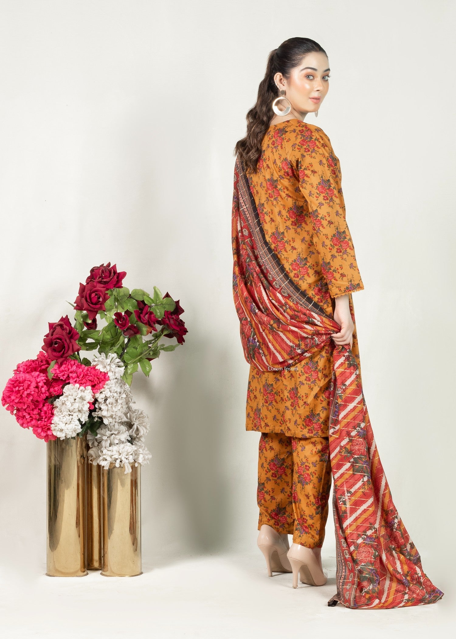 lawn Kurta Set in Goldenrod