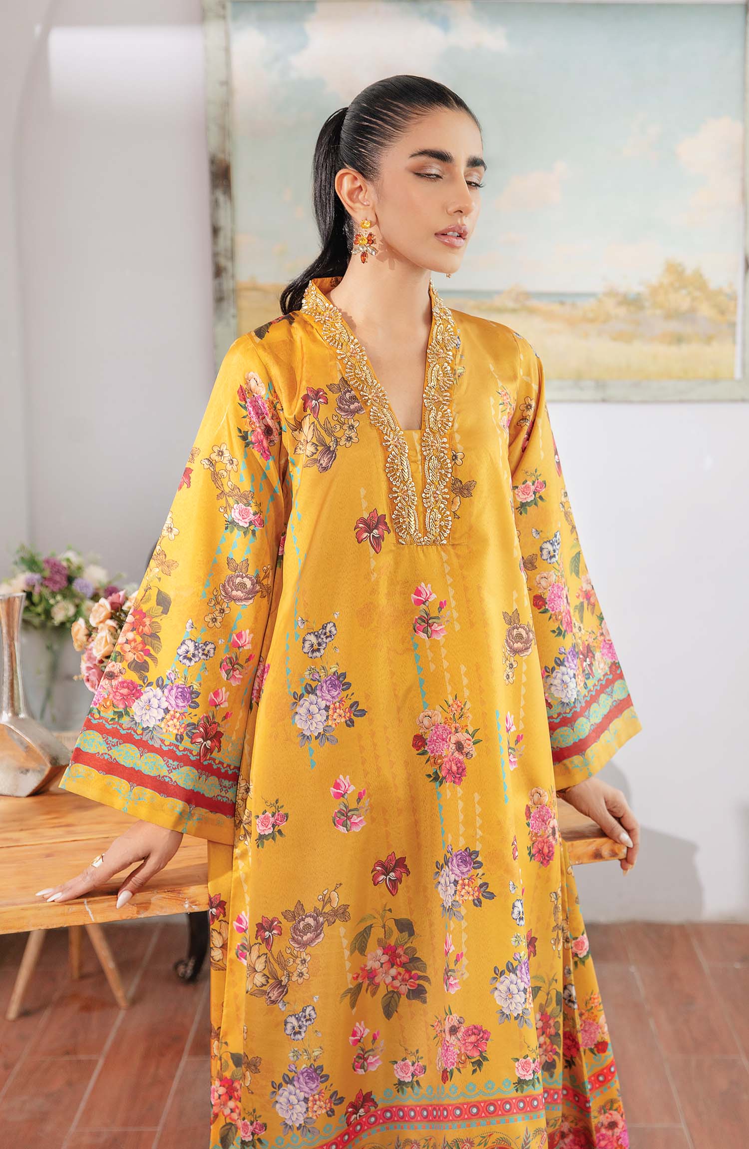 silk Kurta Set in School bus yellow