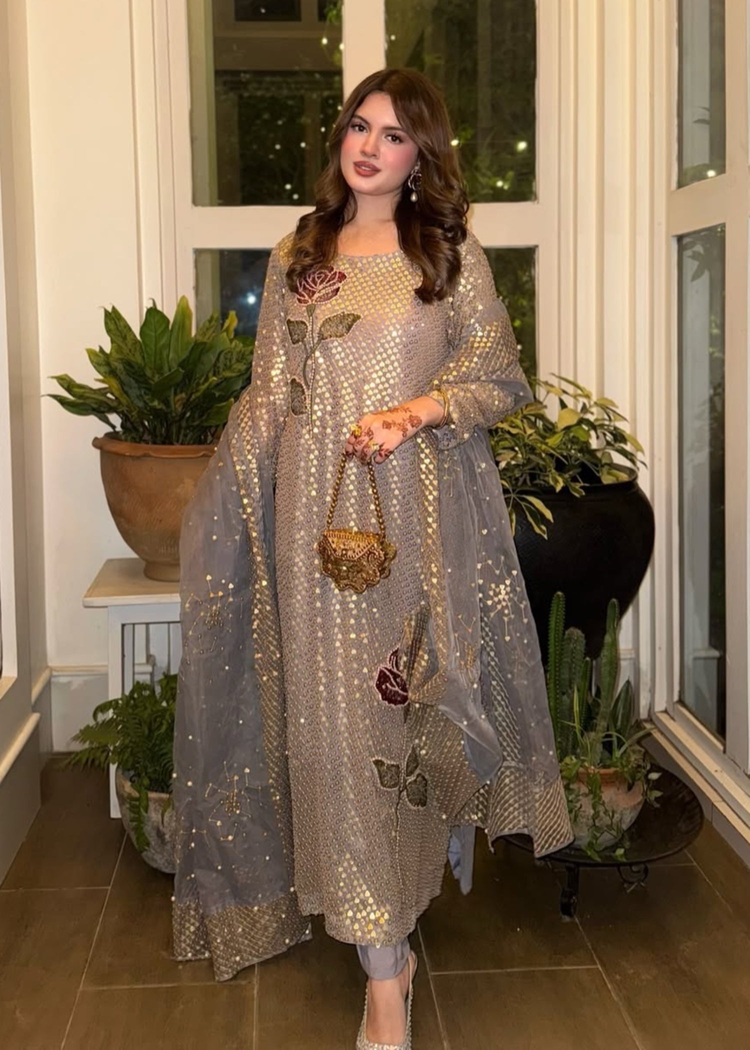 chiffon Kurta Set in Grey
