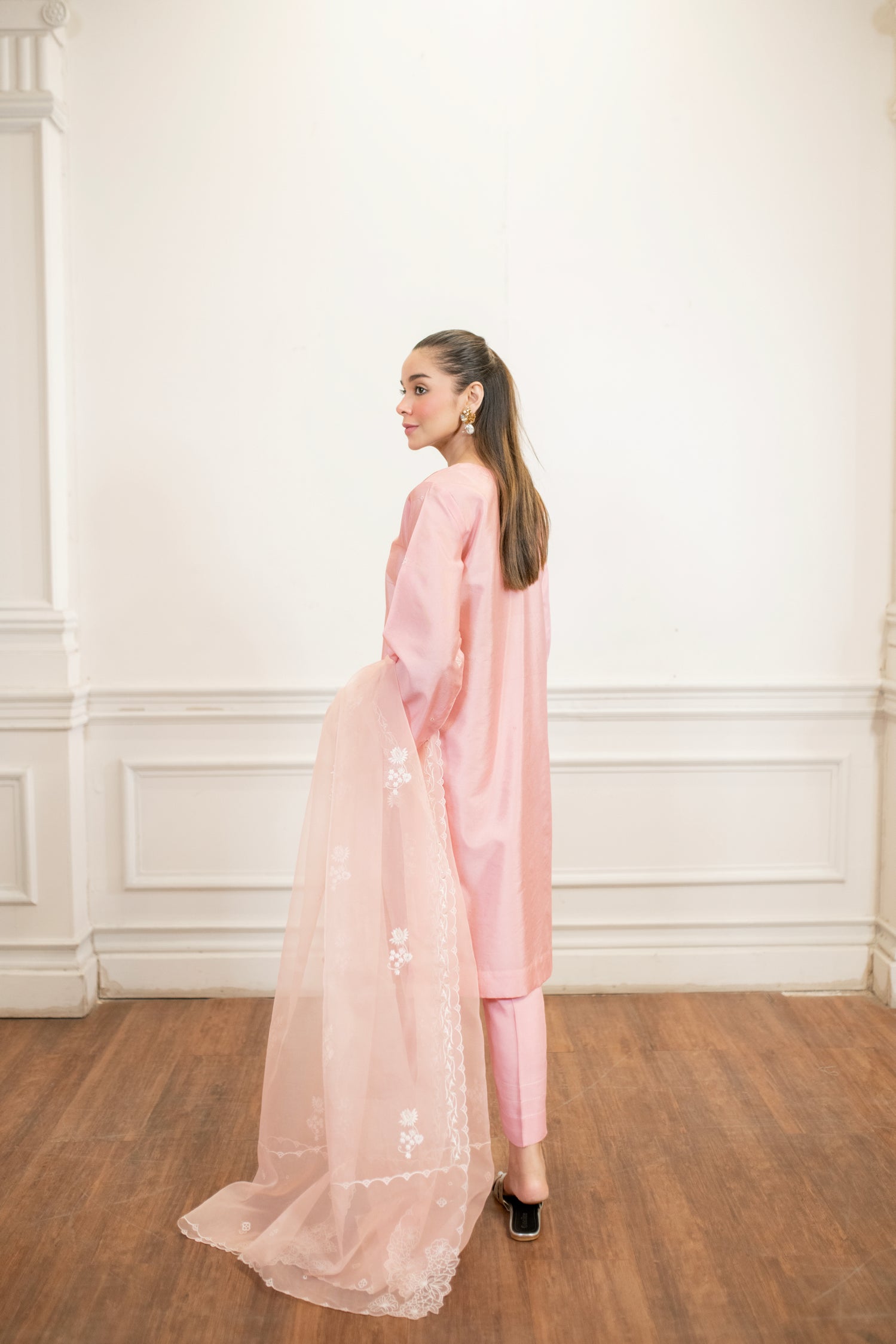 cotton net Kurta Set in Pink