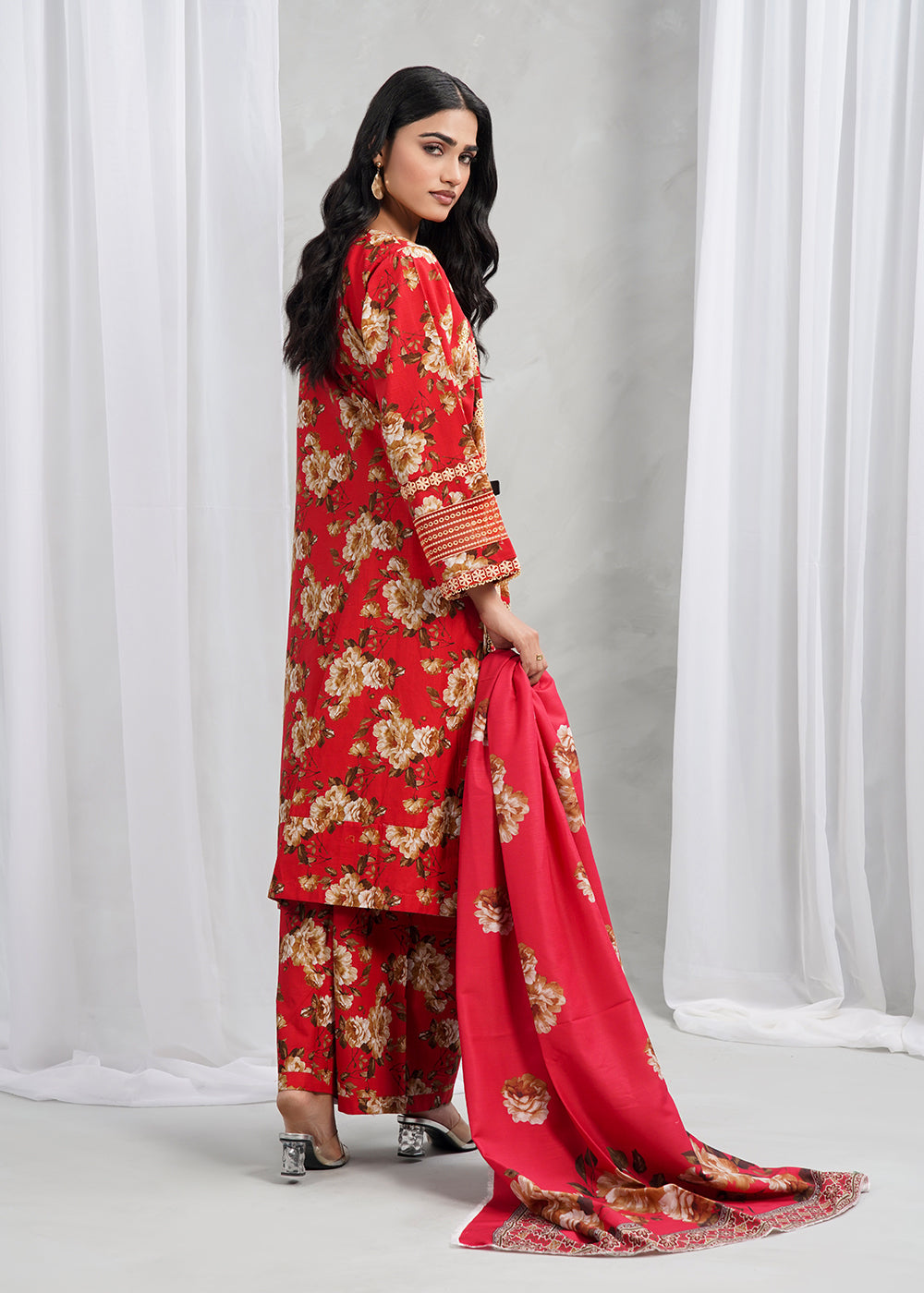fine khaddar Kurta Set in Red