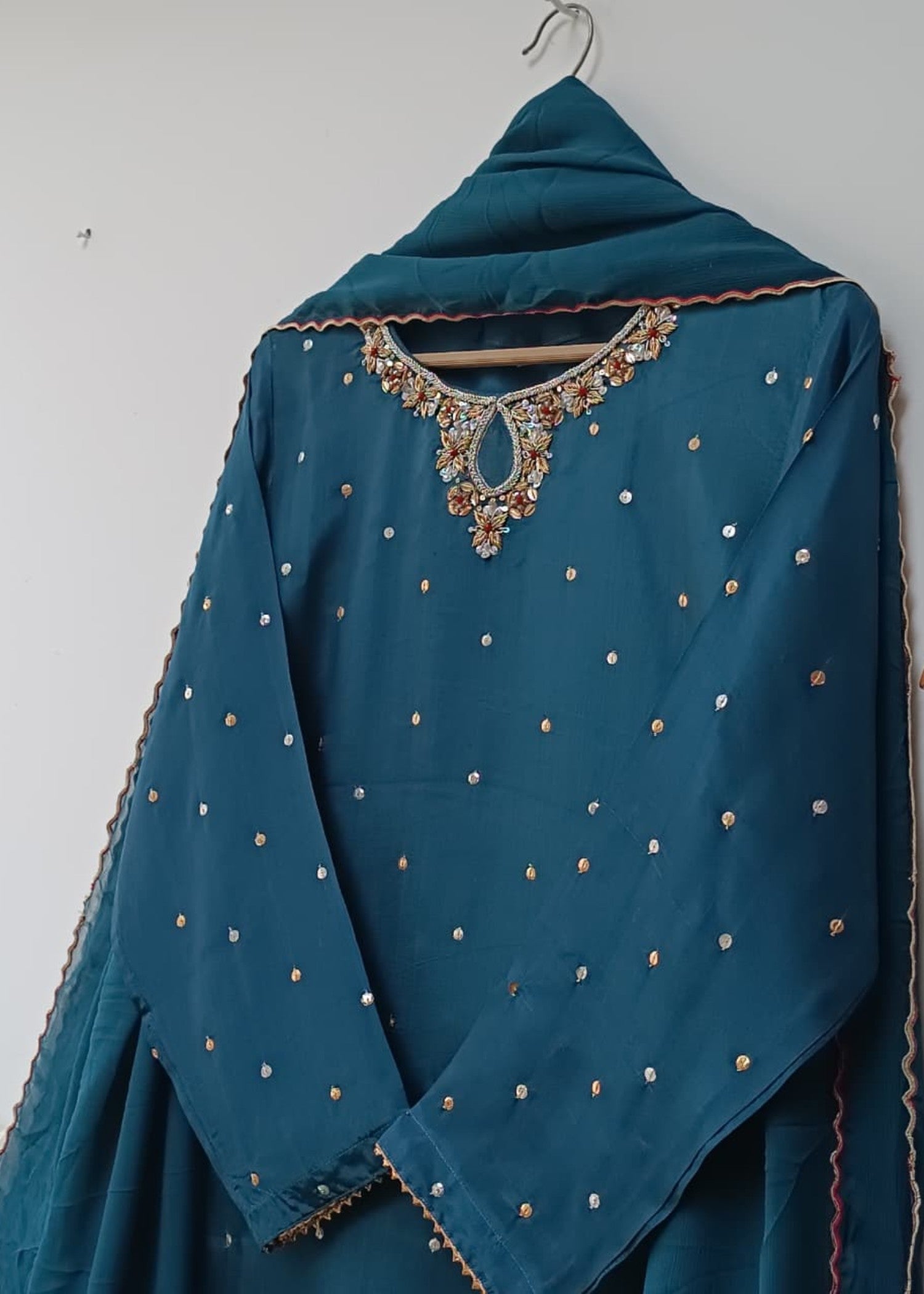 tussar silk Kurta Set in Teal