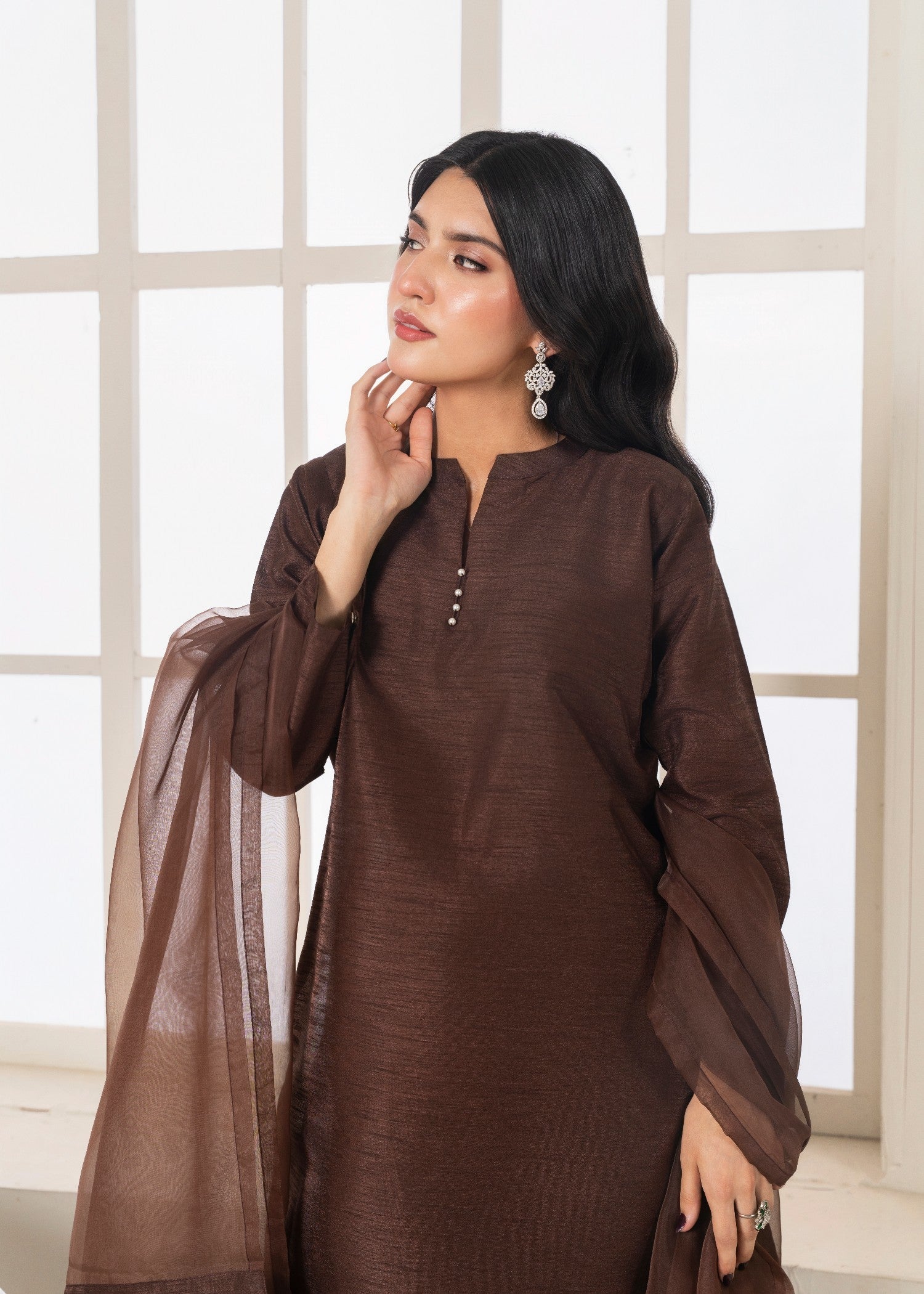 pk raw silk Kurta Set in Chocolate brown