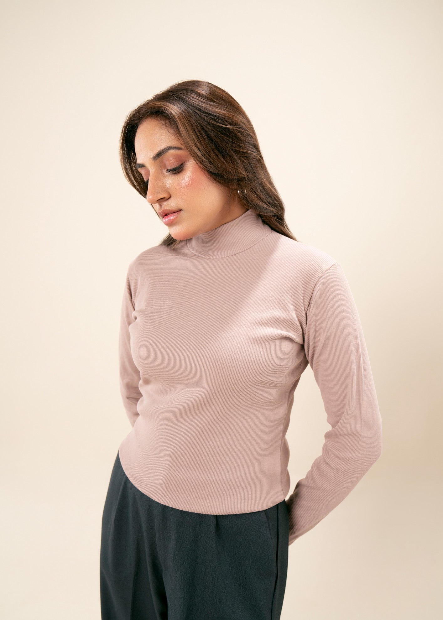 cotton viscose Turtle Neck in Pastel pink
