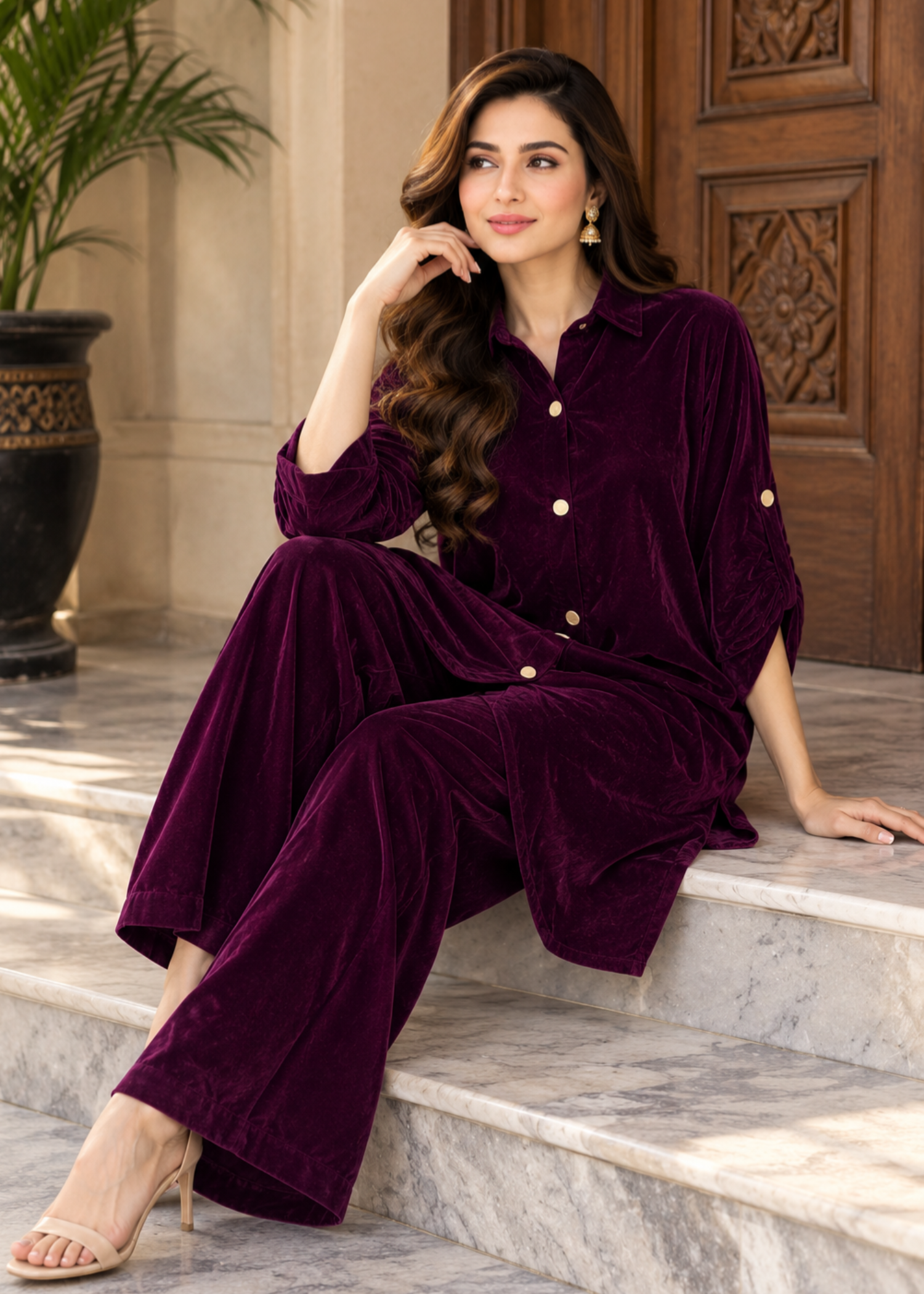 chinese micro velvet 9000 Co Ord Sets in Deep purple
