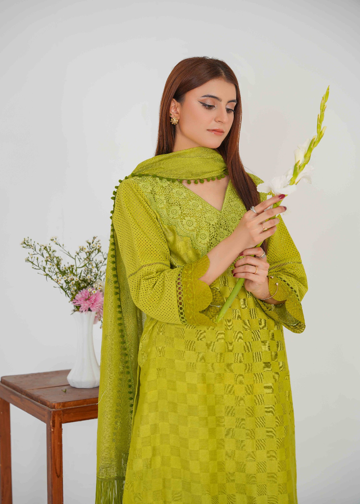 cotton silk Kurta Set in Apple green
