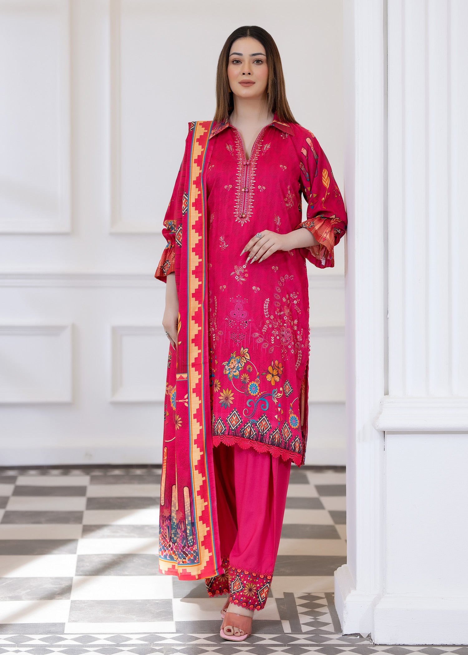 wool Unstitched in Hot pink