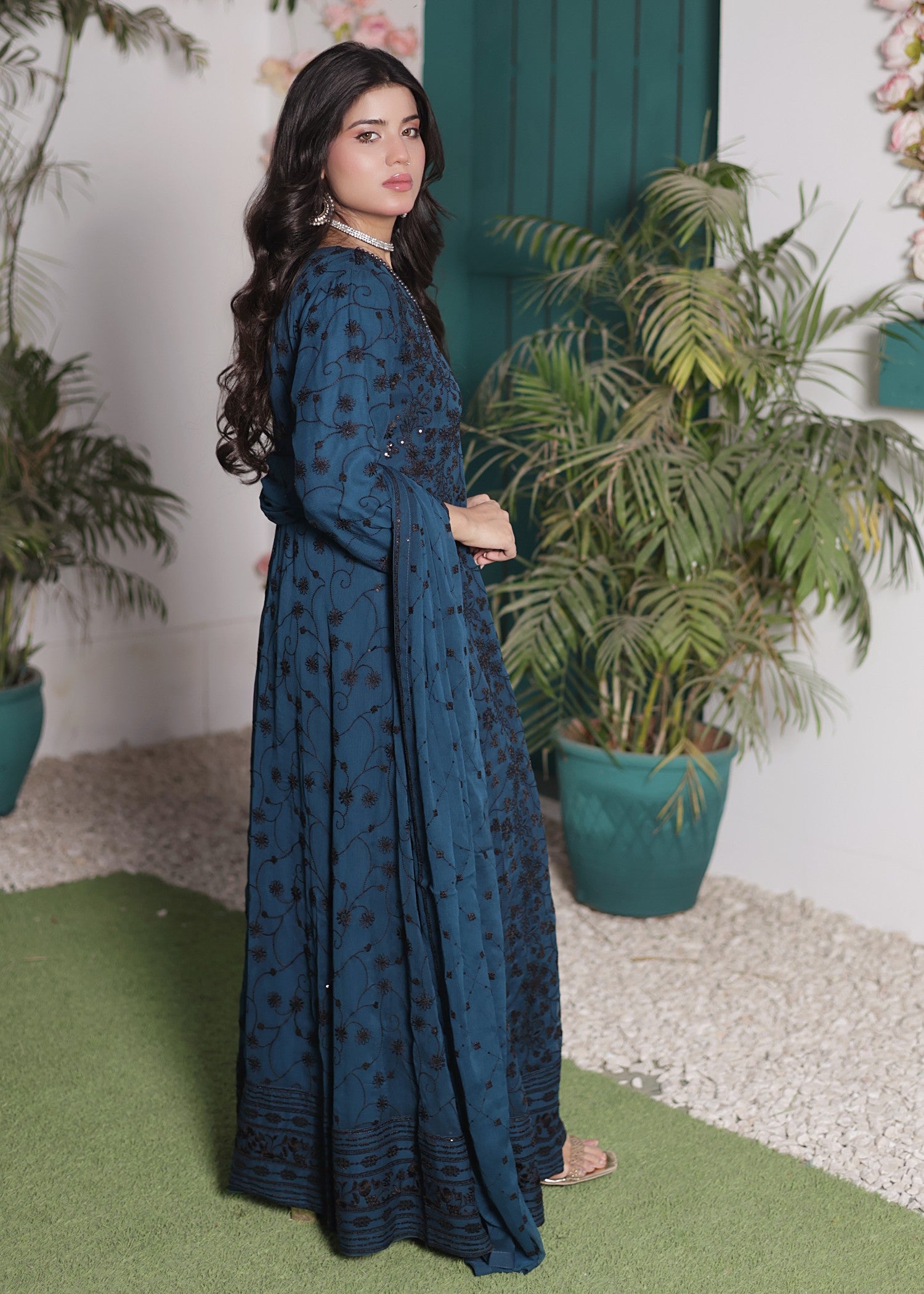 bemberg crinkle chiffon Maxi in Midnight