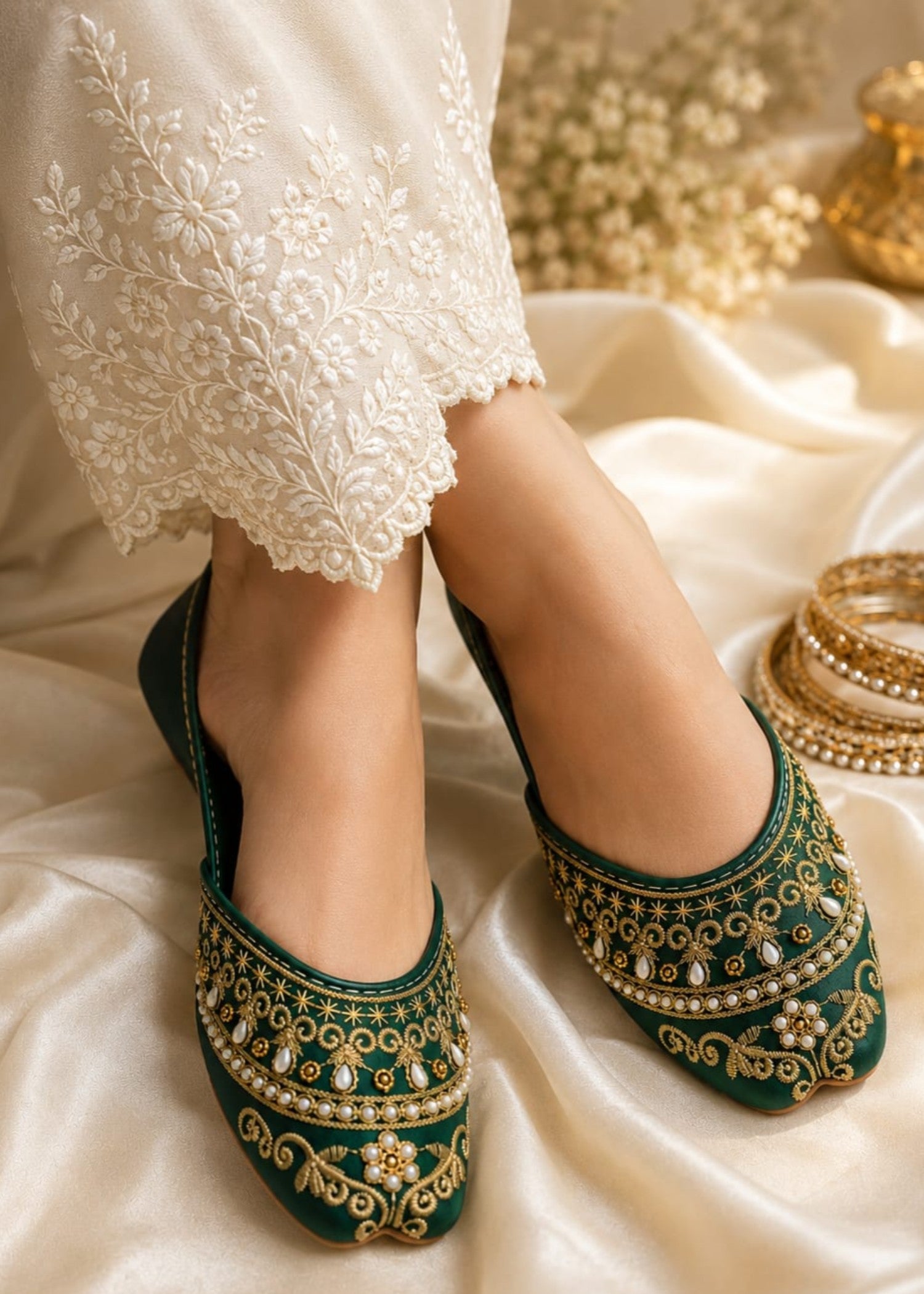 Khussa in Bottle green by - High Quality Women Khussa DRE3590