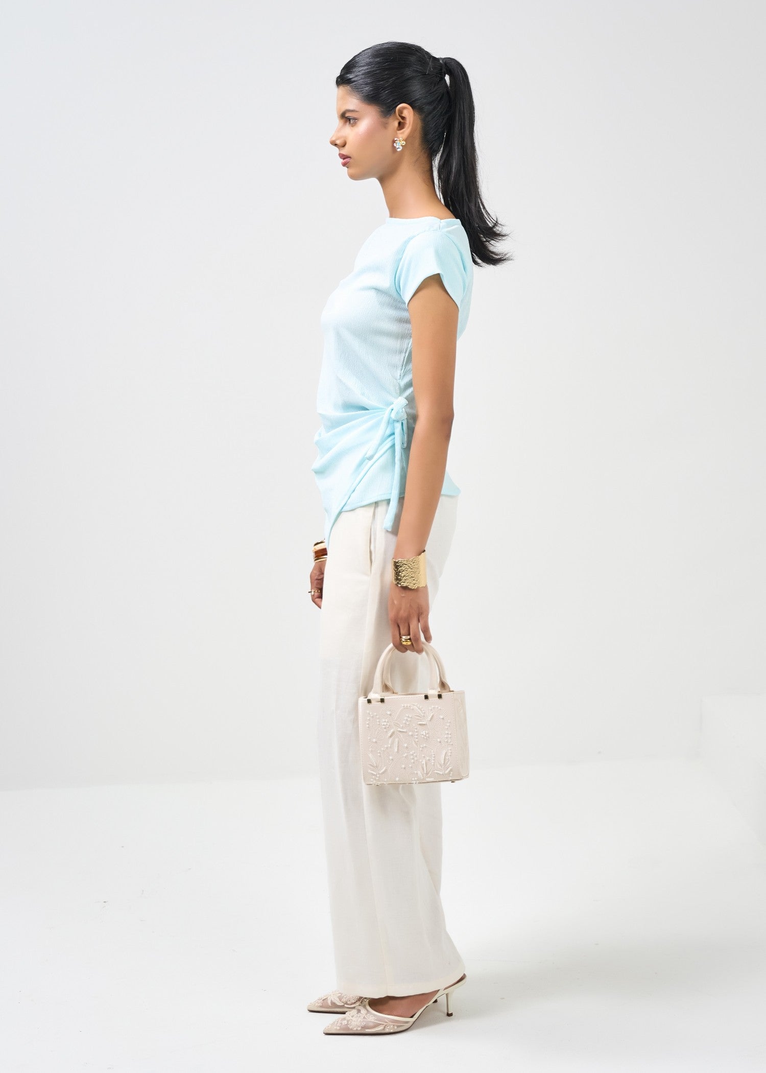 crepe georgette Top in Powder blue