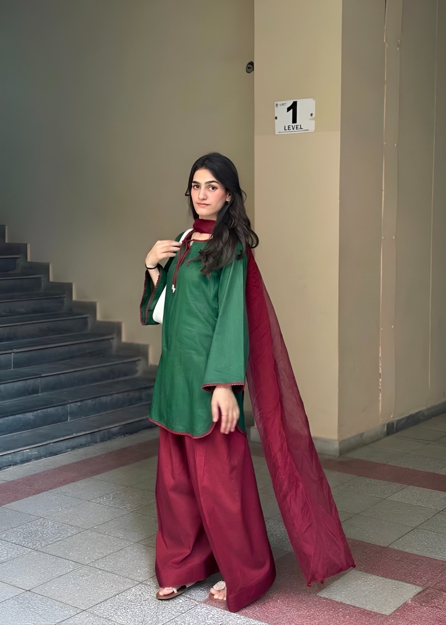 linen Kurta Set in Bottle green, maroon