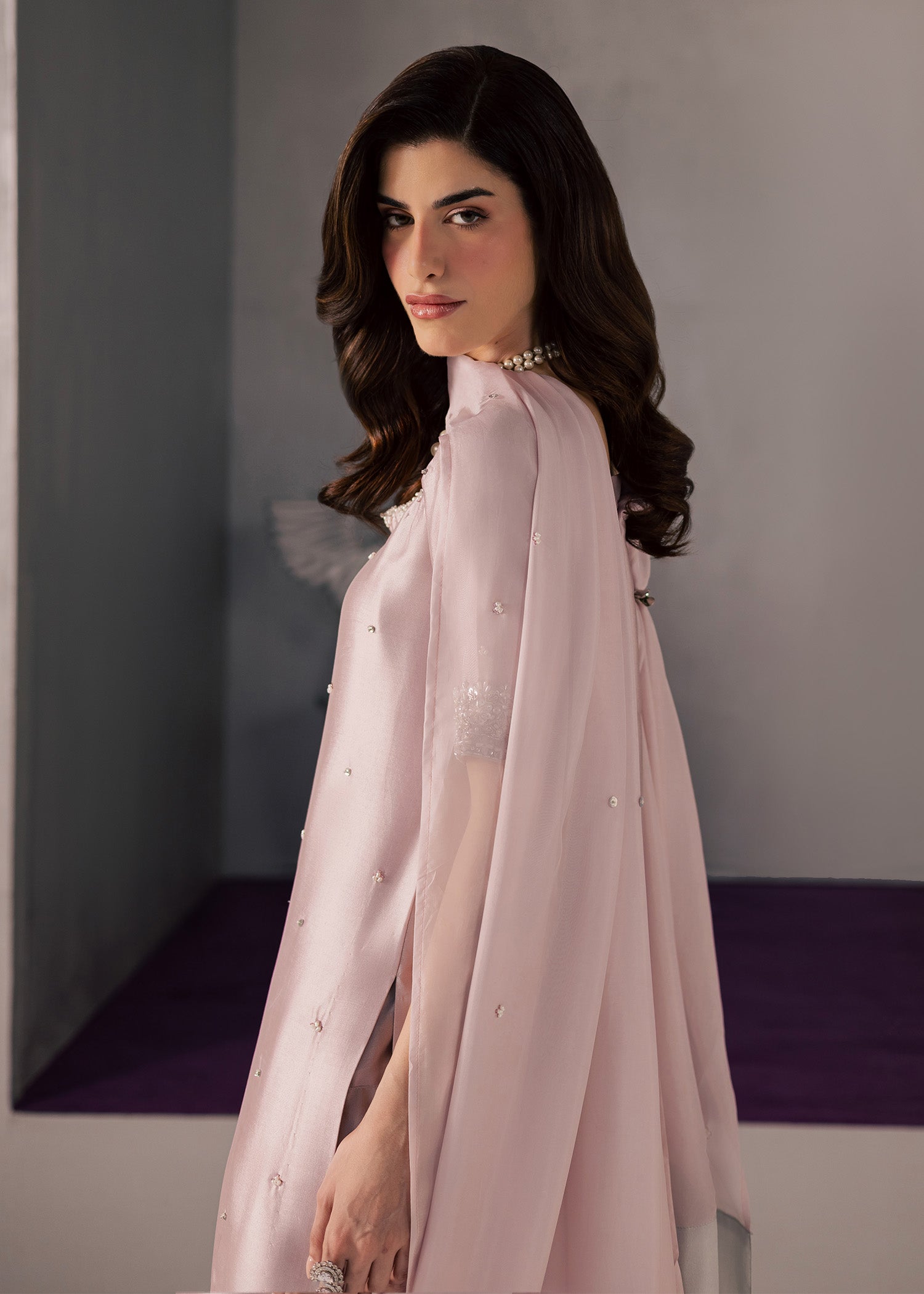tussar silk Kurta Set in Blush pink