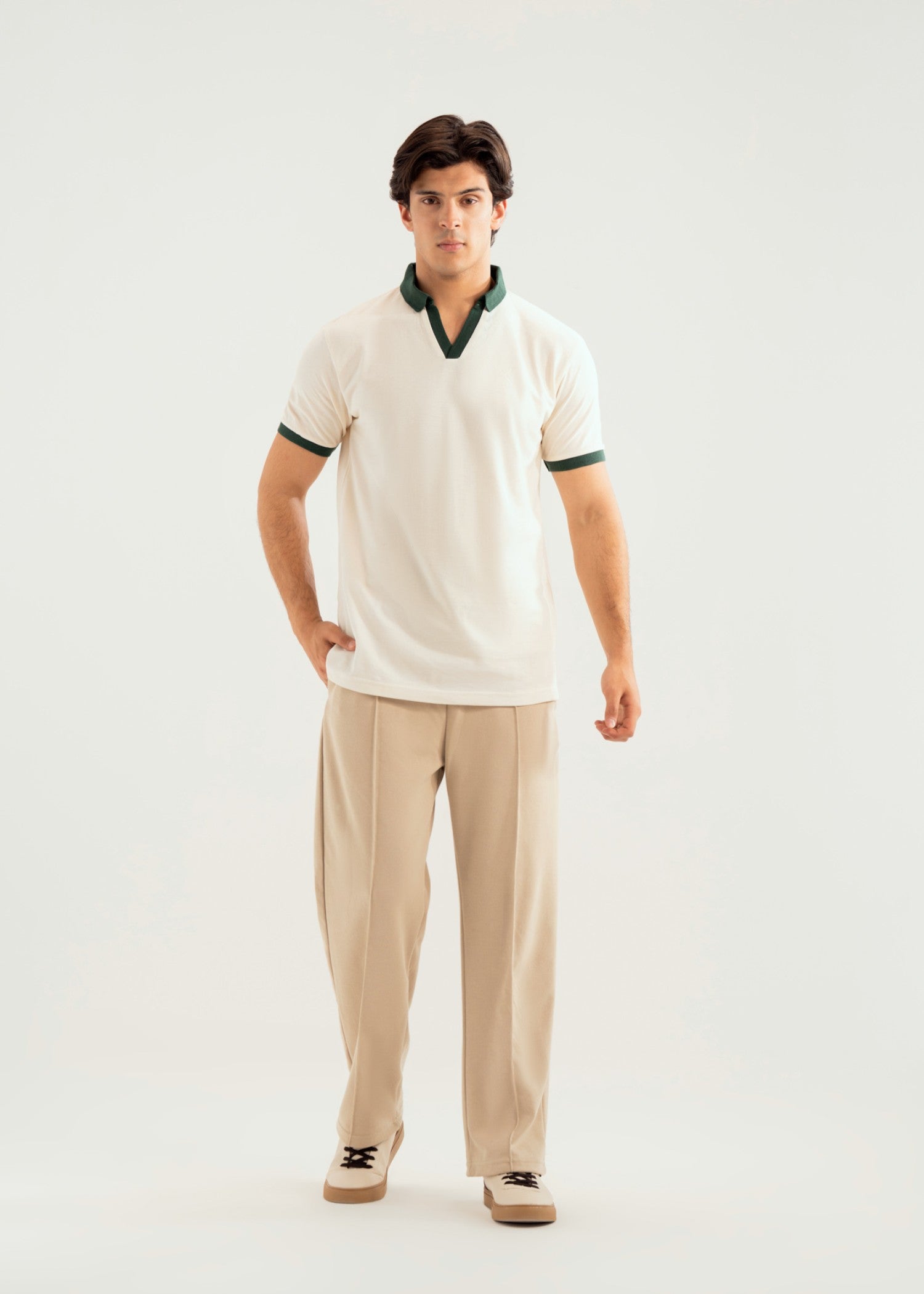 cotton pique Polo Shirt in Dark green, off-white