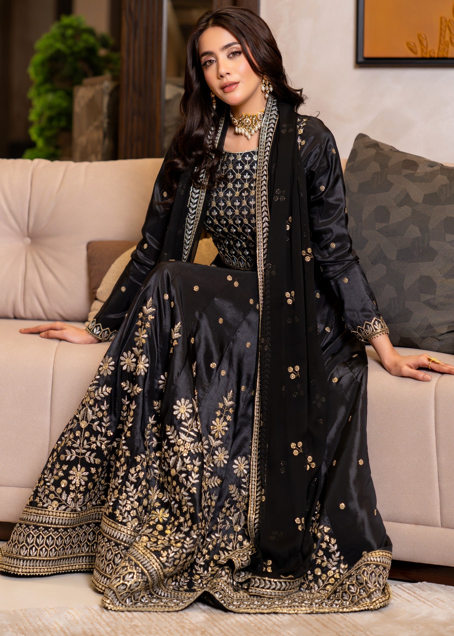 kattan silk Anarkali in Black