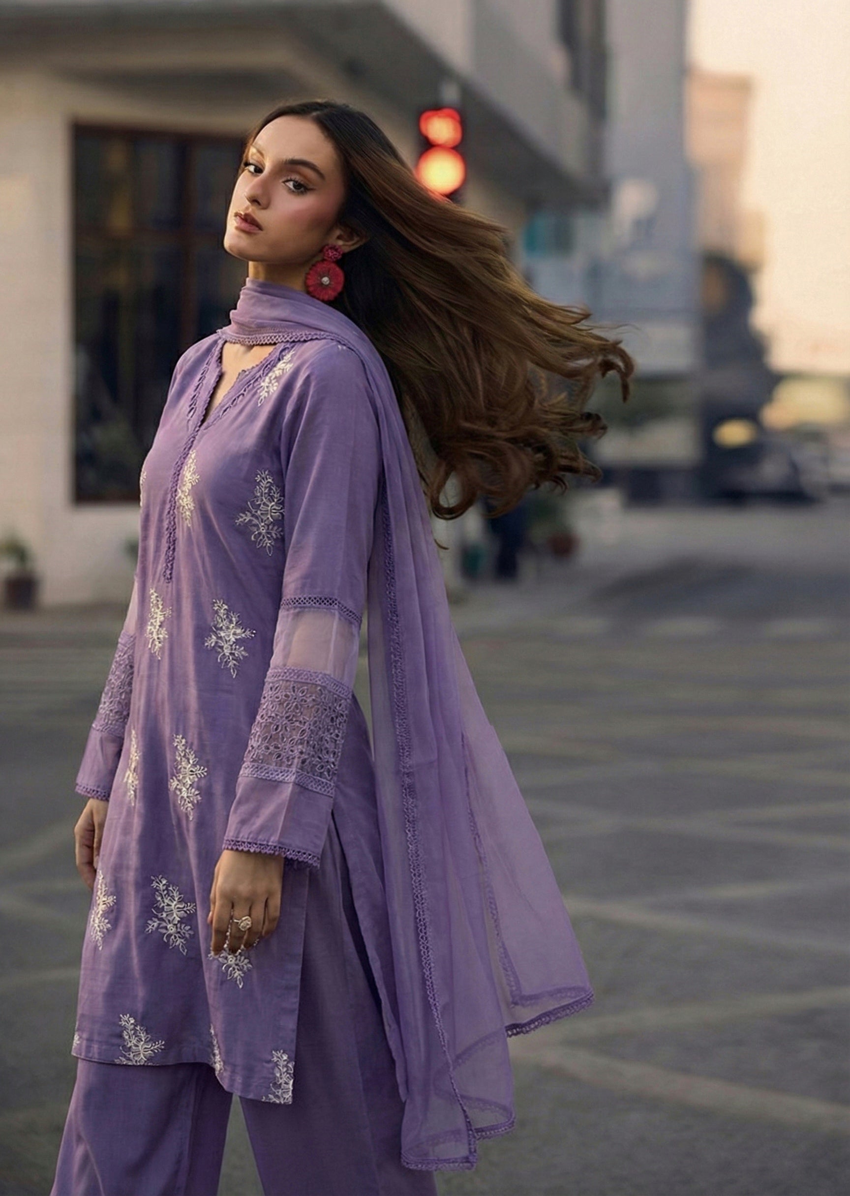 linen Kurta Set in Lavender