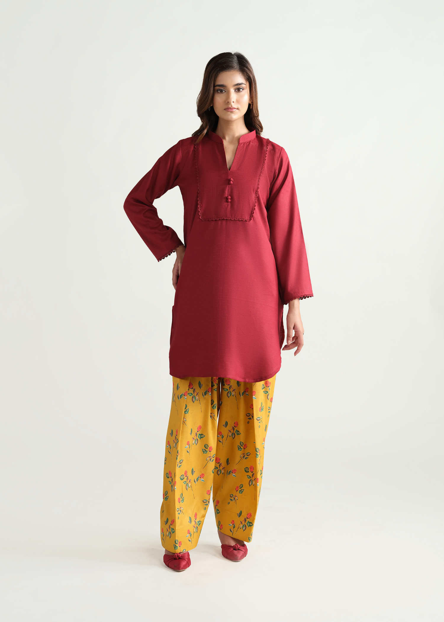marina linen Kurta Set in Red