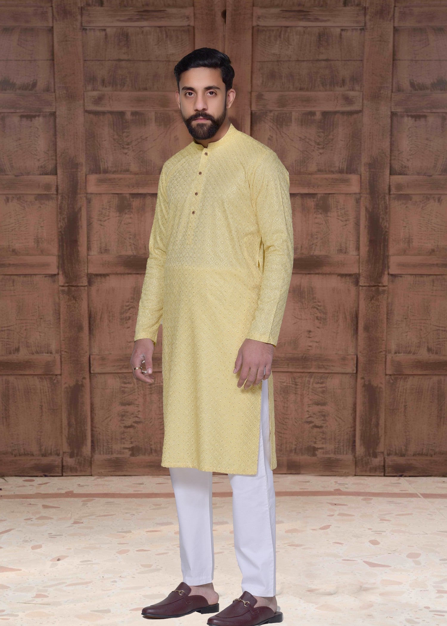 chikankari cotton Kurta in Lemon