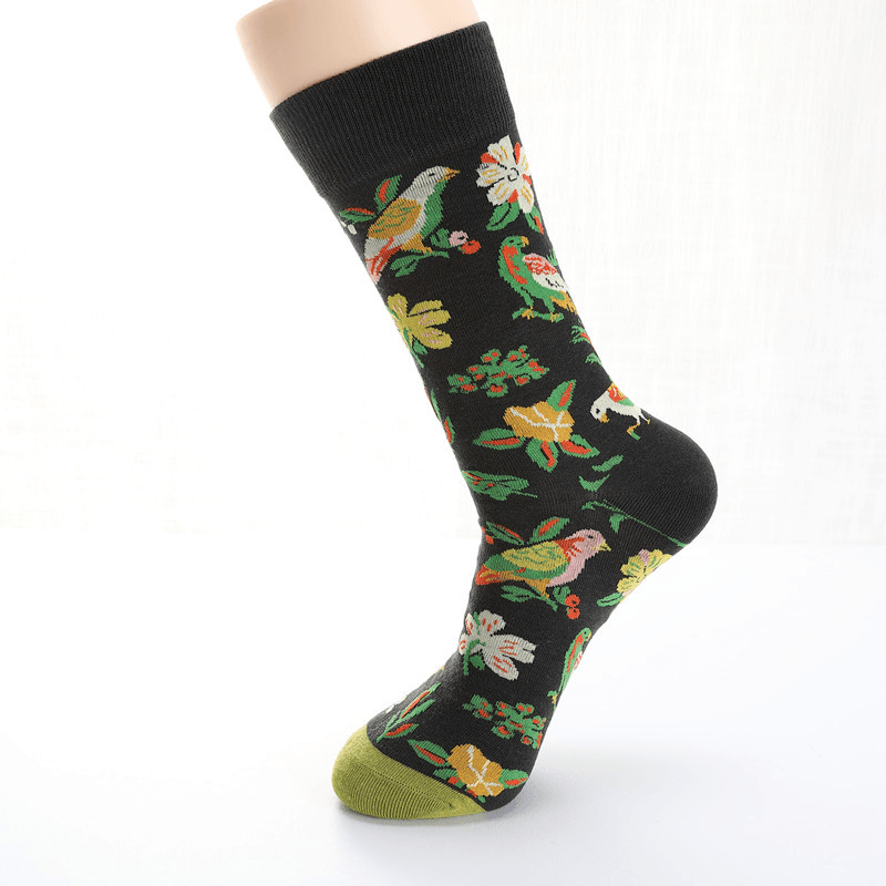 Men Dove Tulips Birds and Flowers Illustration Fashion Socks