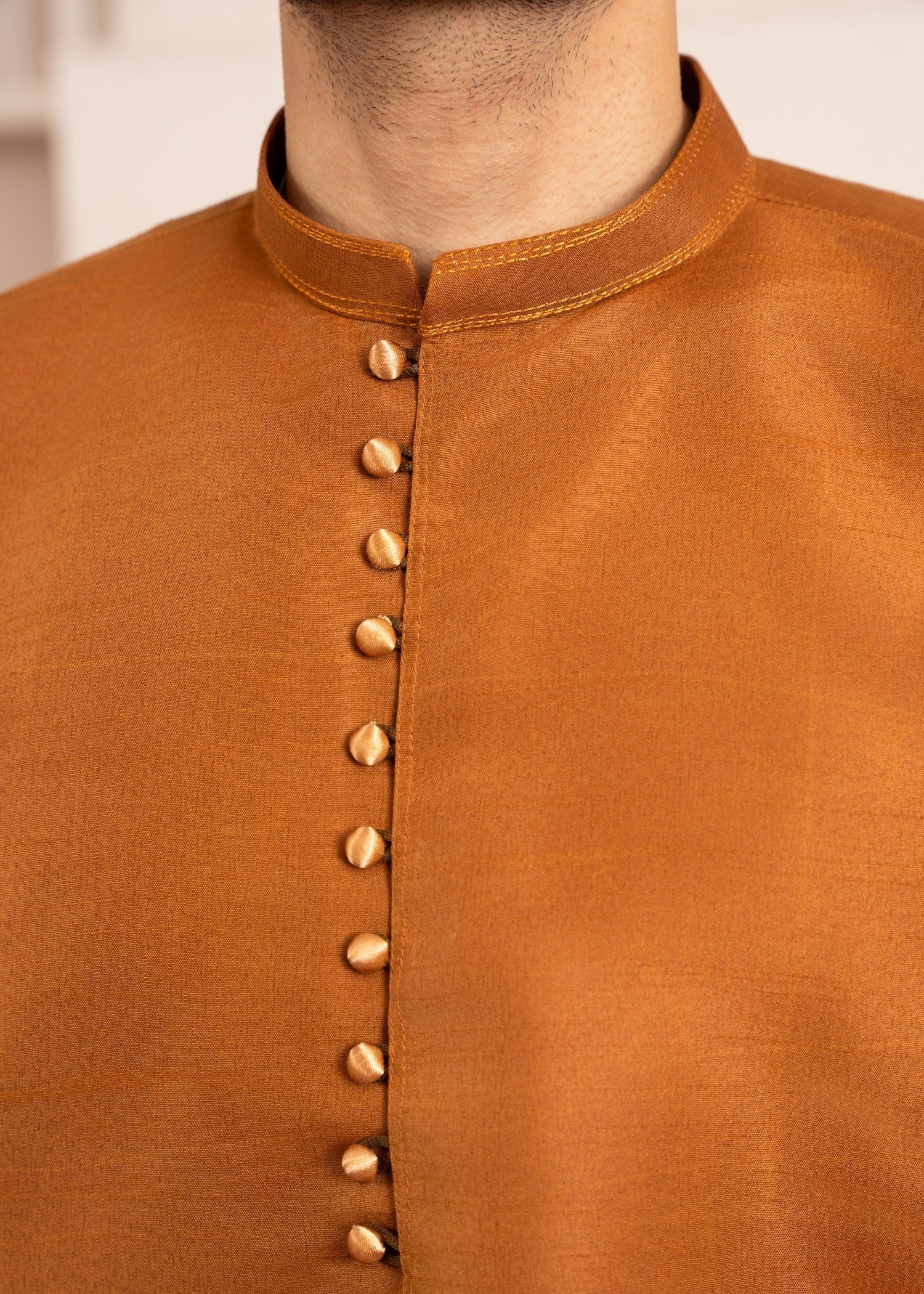raw silk Kurta Set in Rust orange