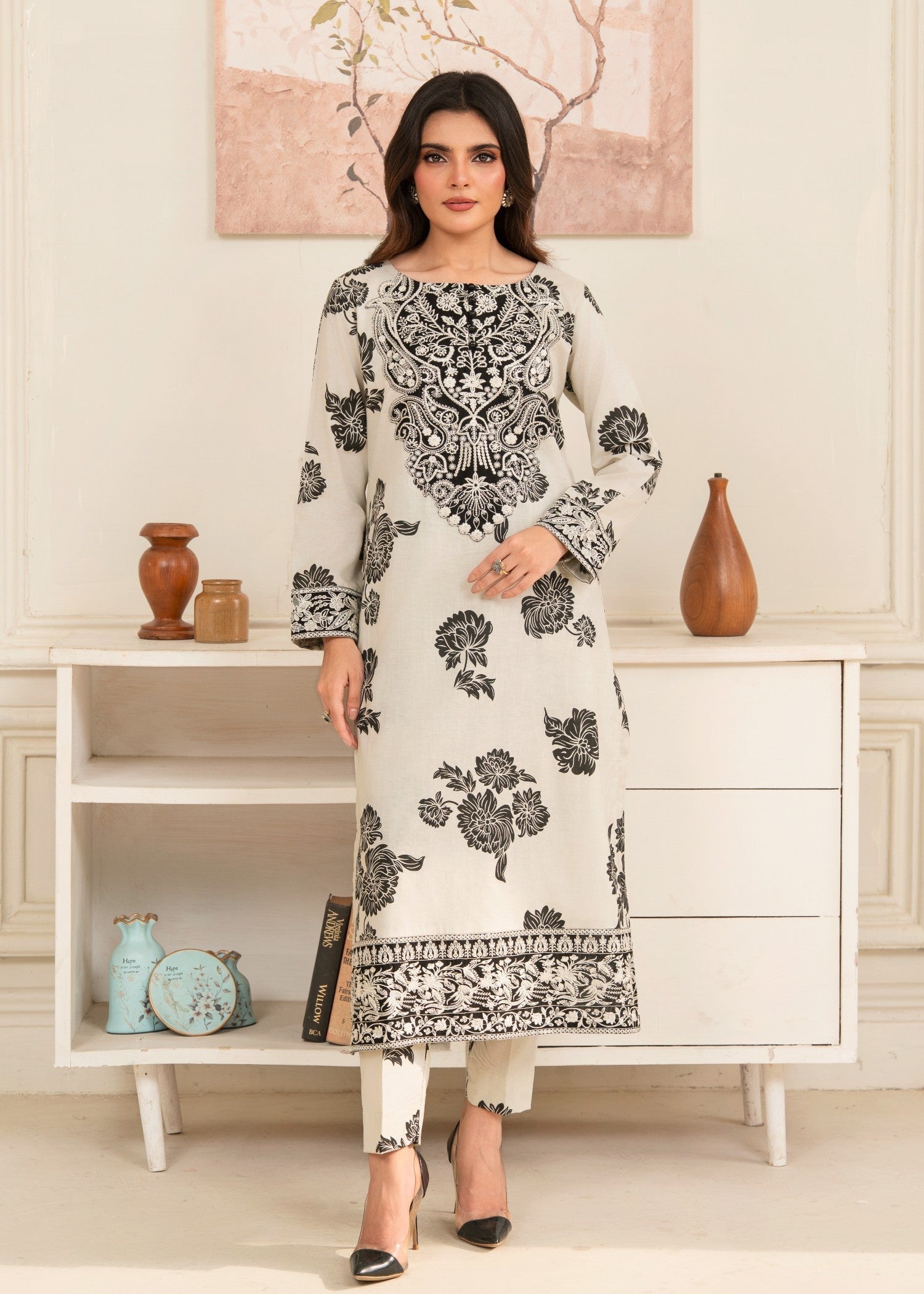 dhanak Kurta Set in White