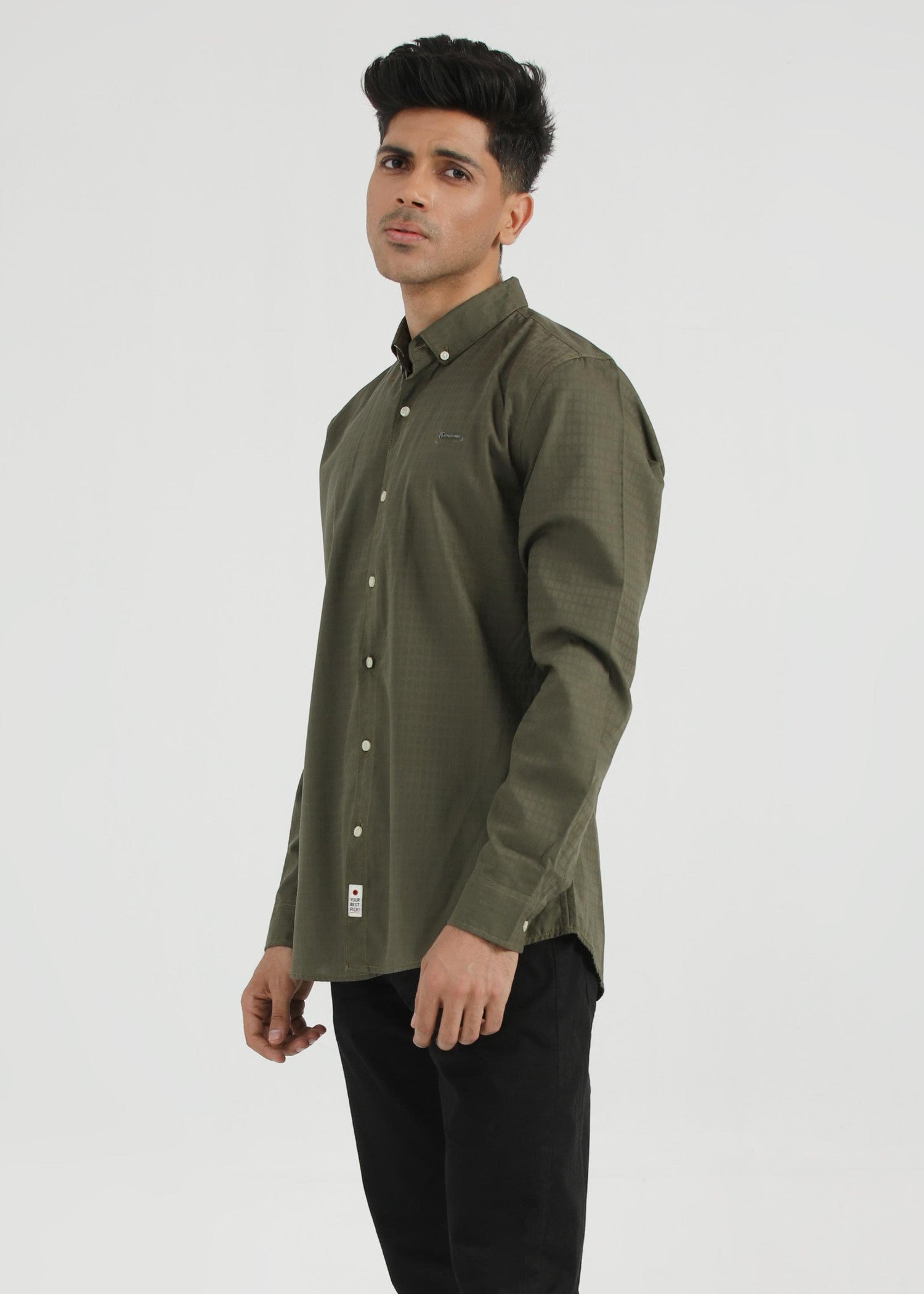cotton dobby Casual Shirt in Olive green
