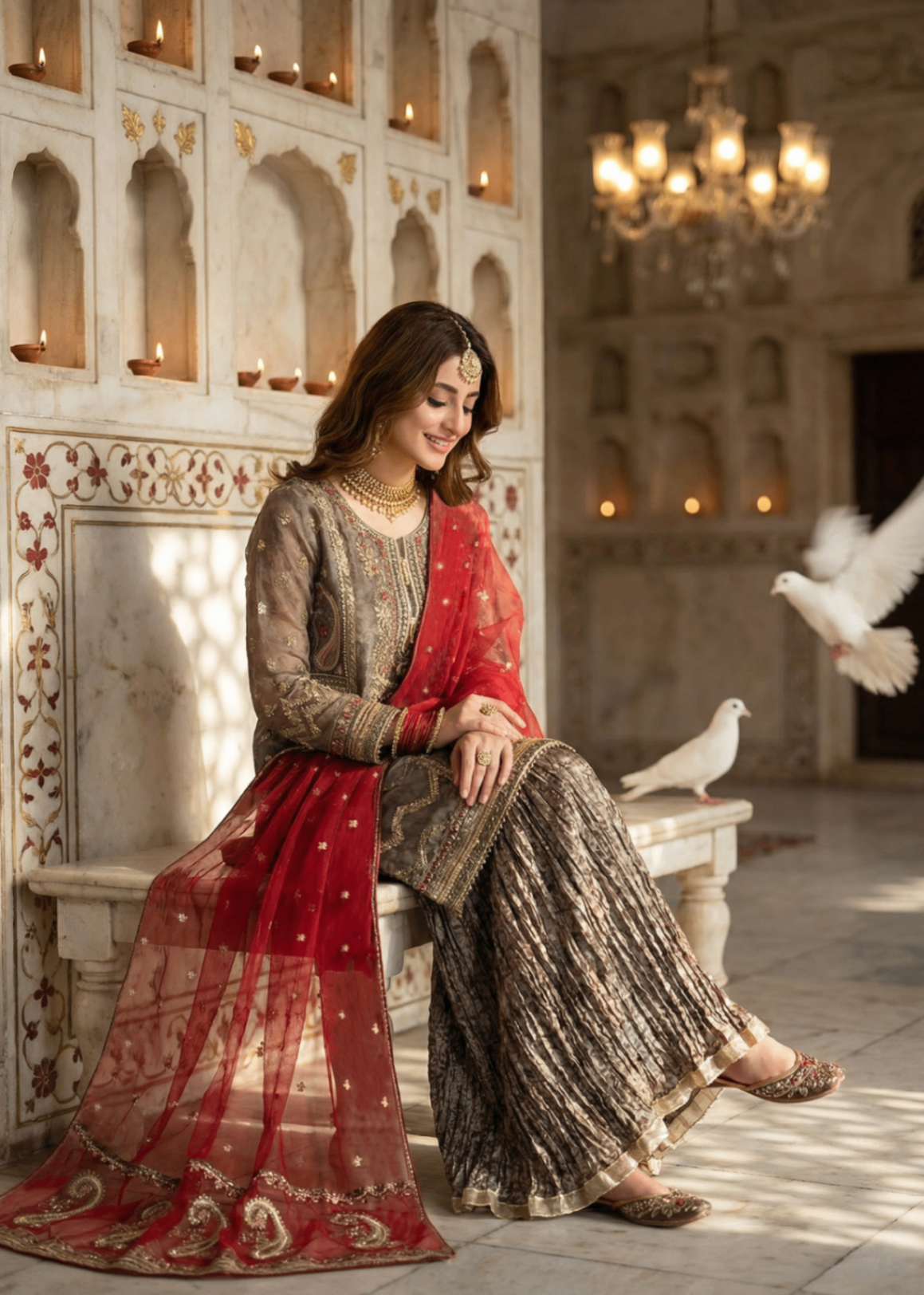 organza Sharara in Earth brown