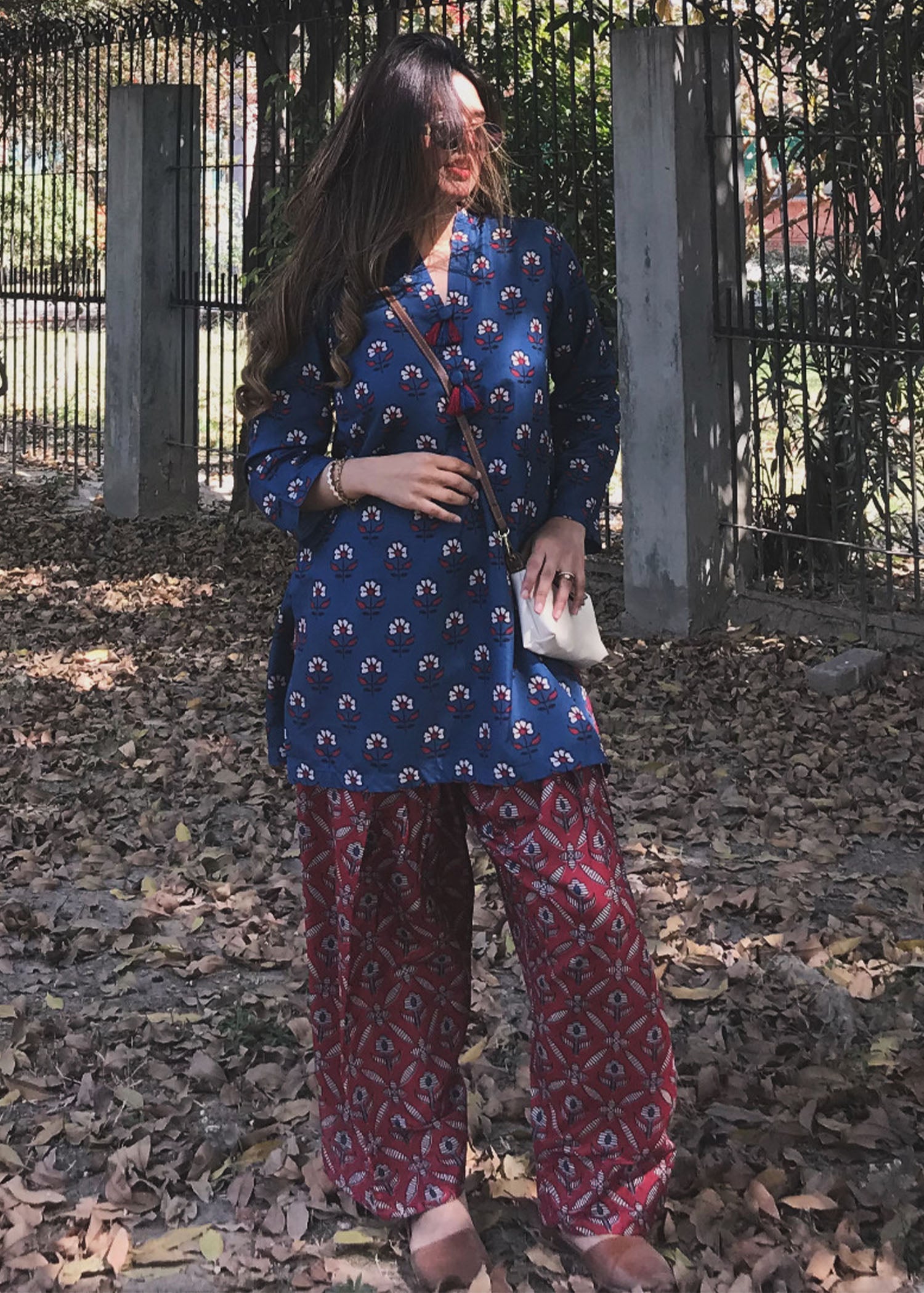 silk finish lawn Kurta Set in Blue, red