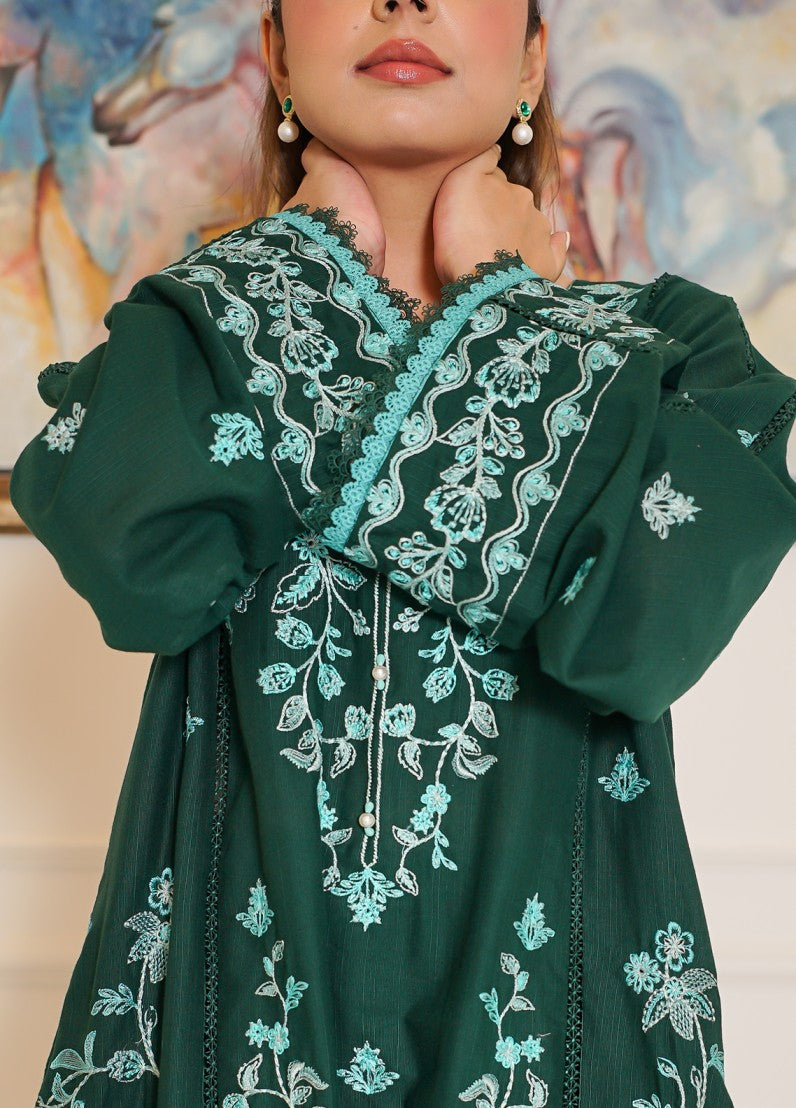 fine khaddar Unstitched in Forest green