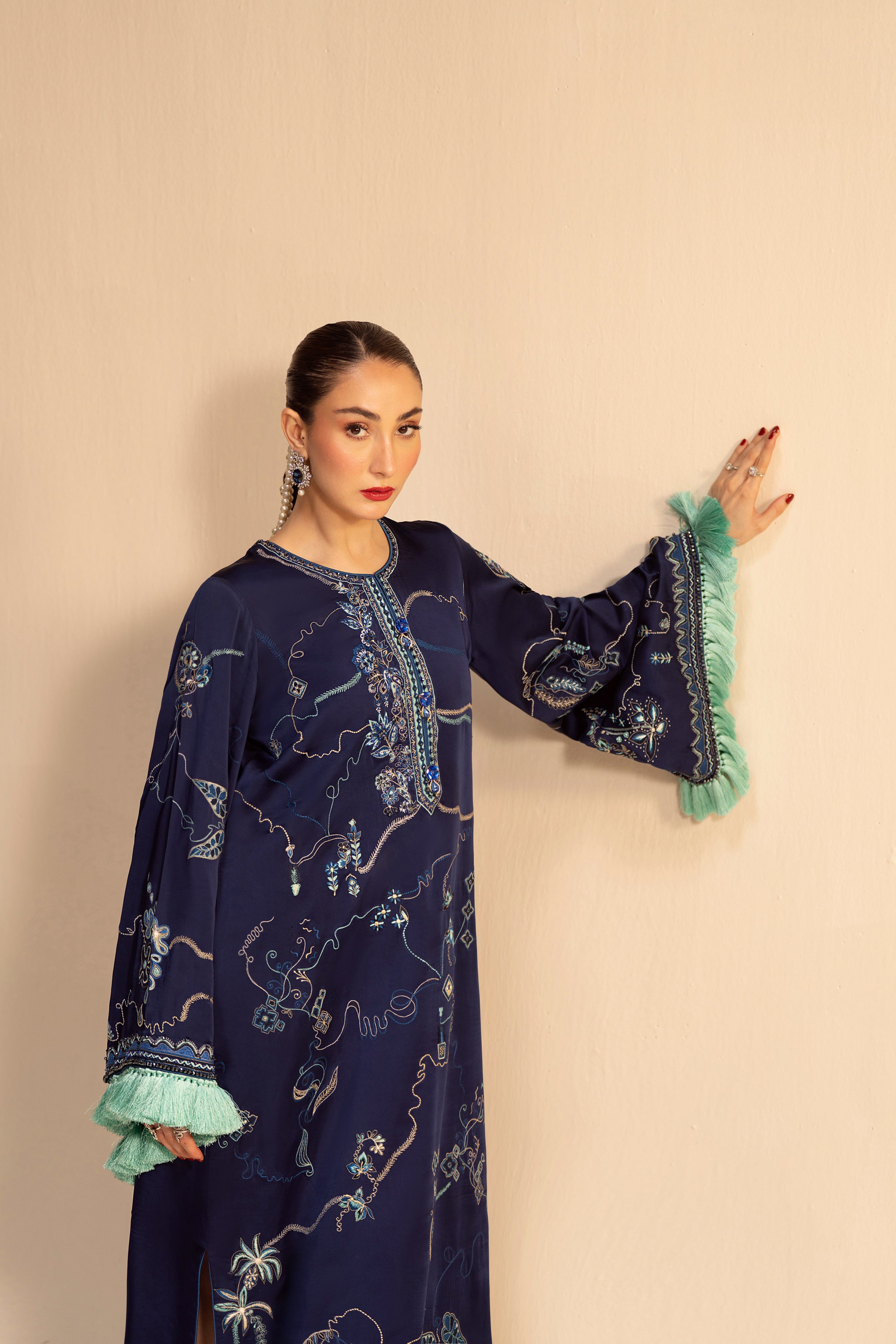 lawn Kaftan in Navy blue
