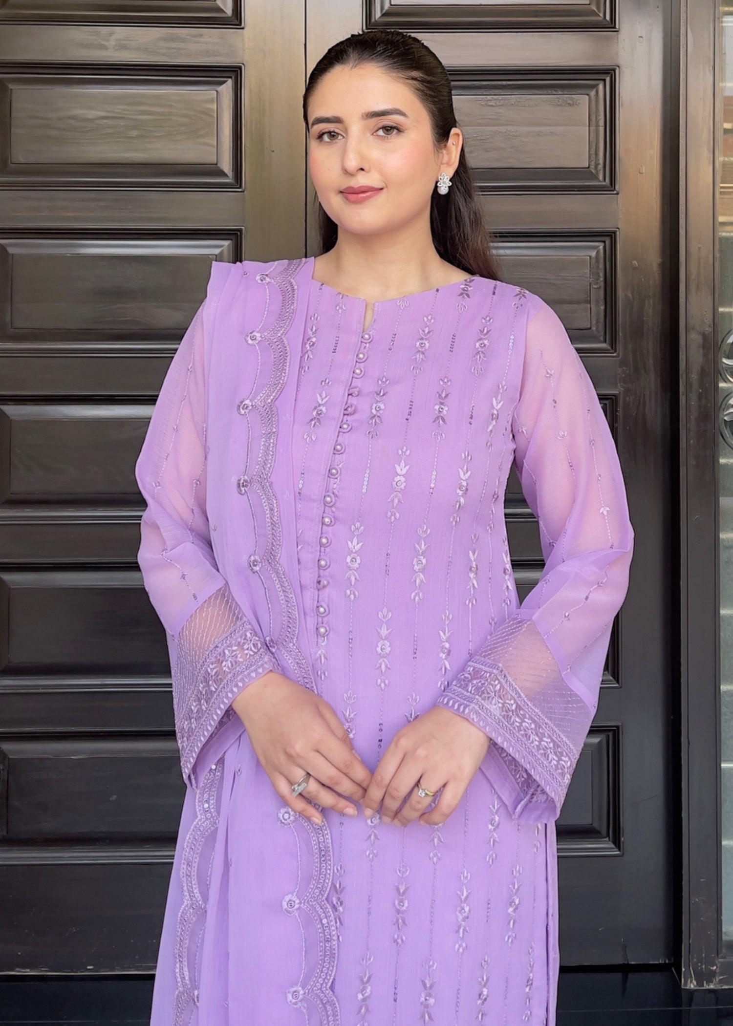 chiffon Kurta Set in Heathered lilac