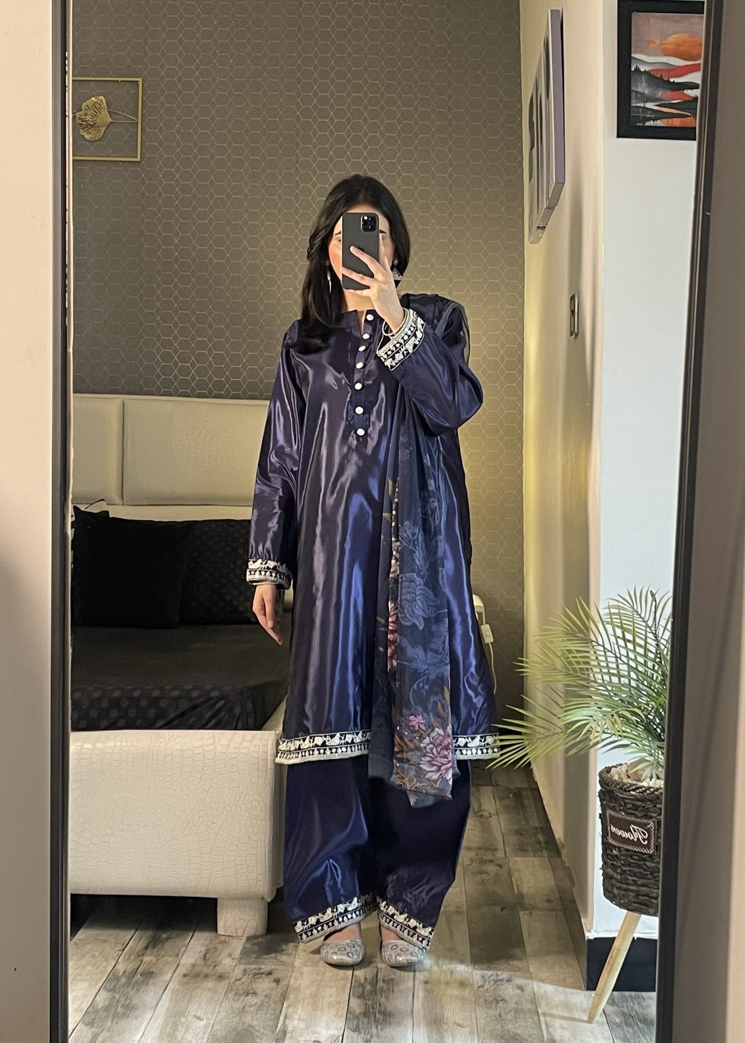 silk Kurta Set in Navy blue