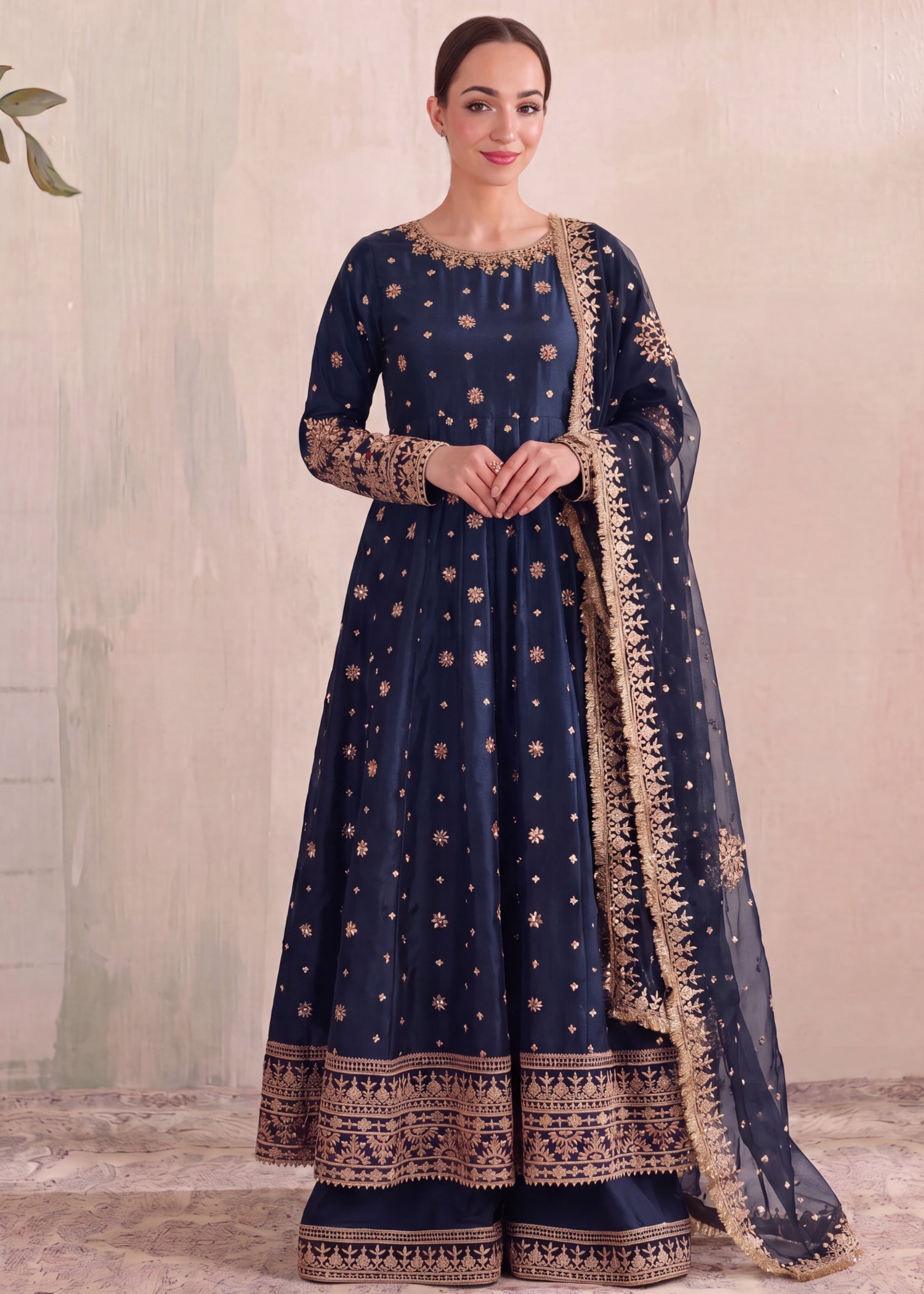 silk Pishwas in Cobalt blue
