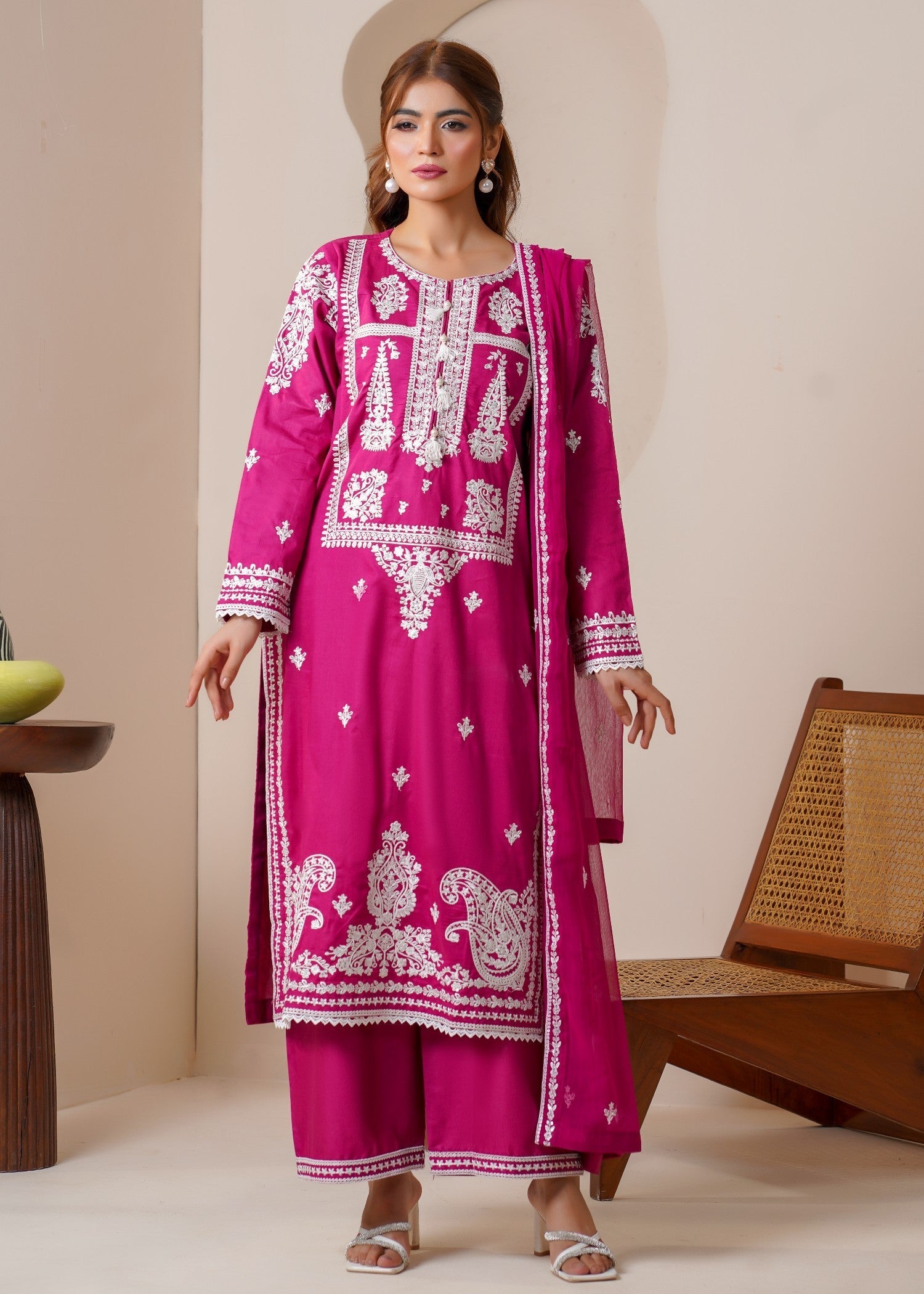 cotton Kurta Set in Hot pink
