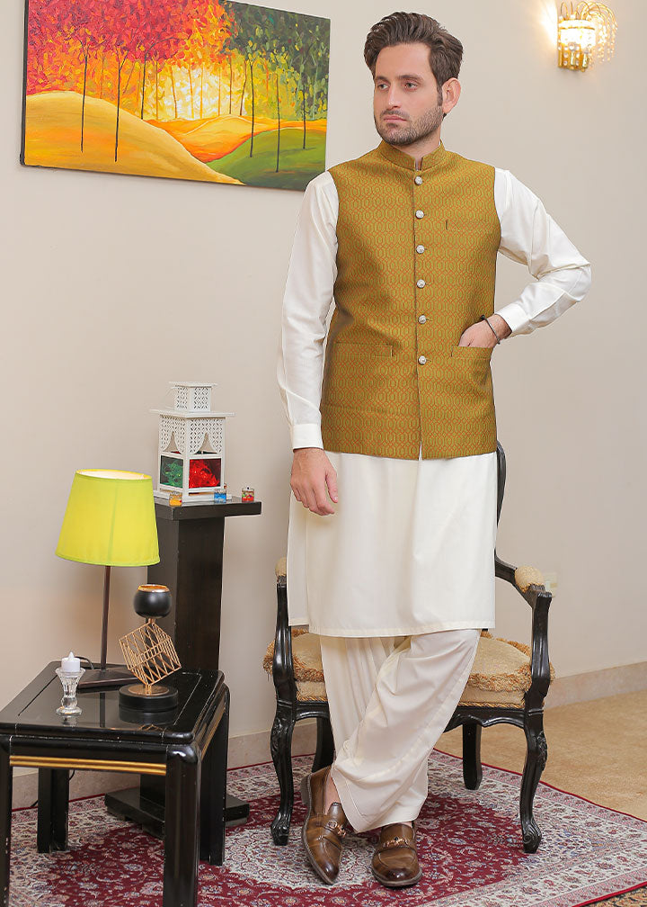 banarsi silk Waistcoat in Mustard