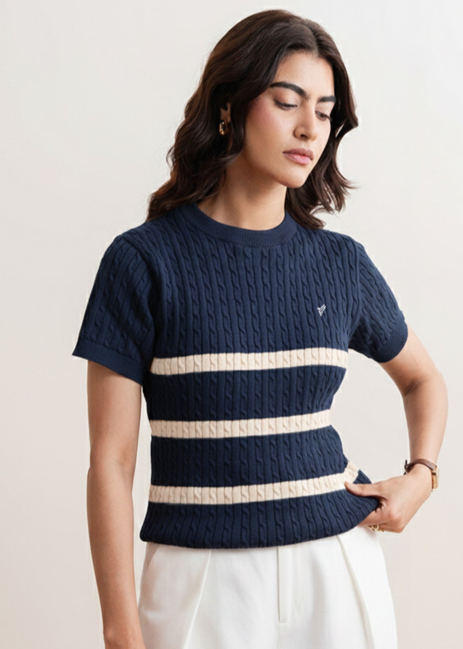 interlock knit T Shirt in Navy blue