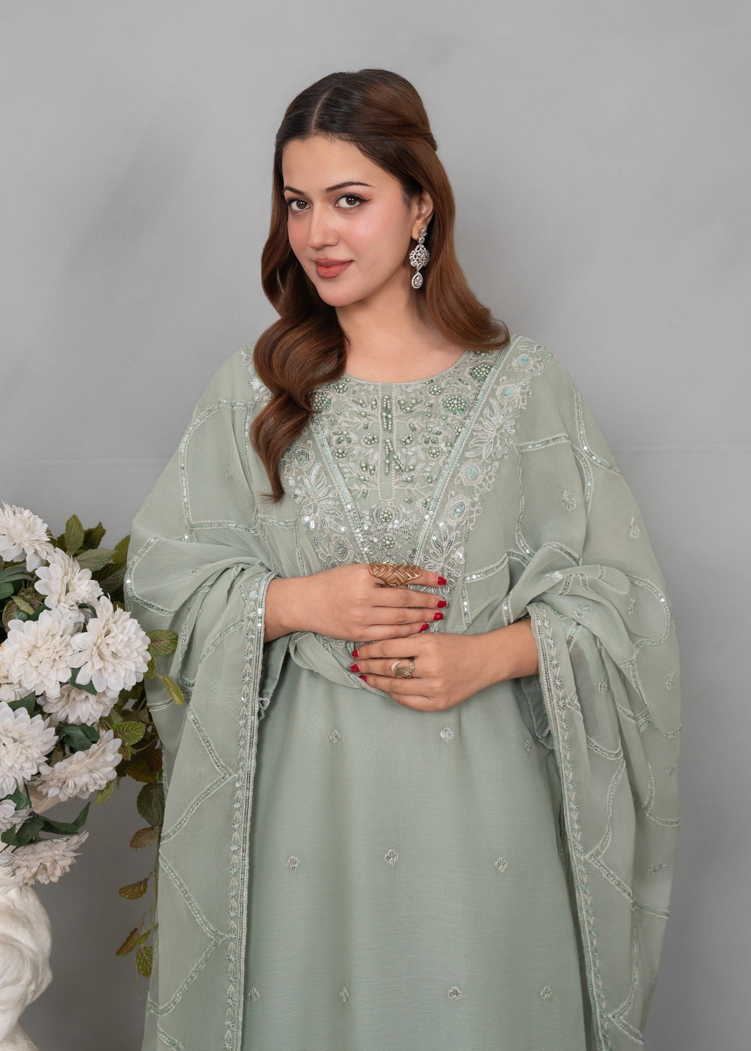 chiffon Gharara in Tea green