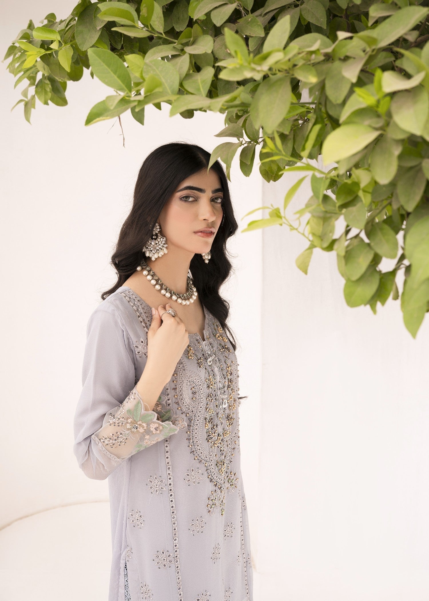 chiffon Kurta Set in Grey