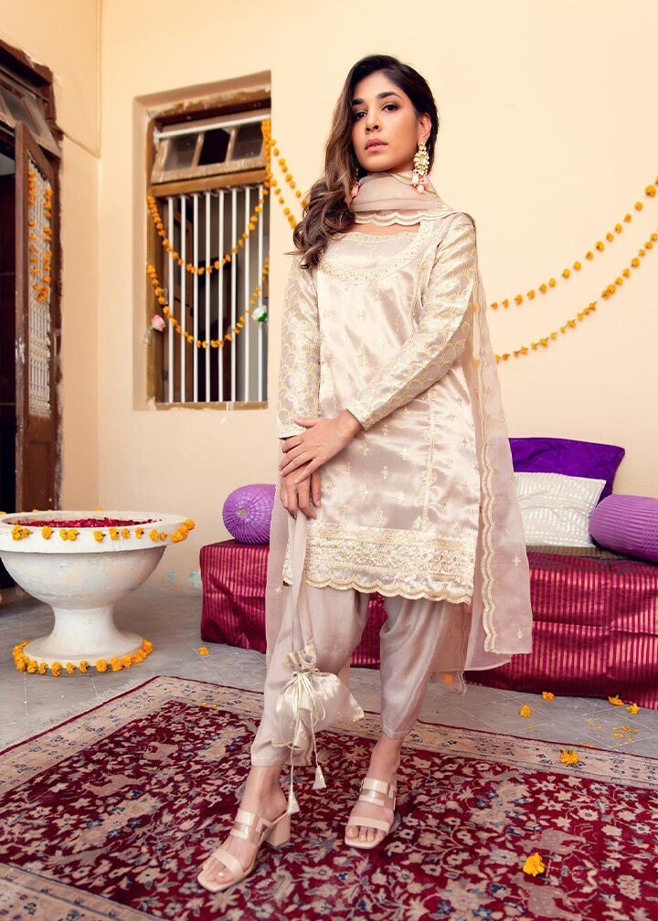 tissue Kurta Set in Beige