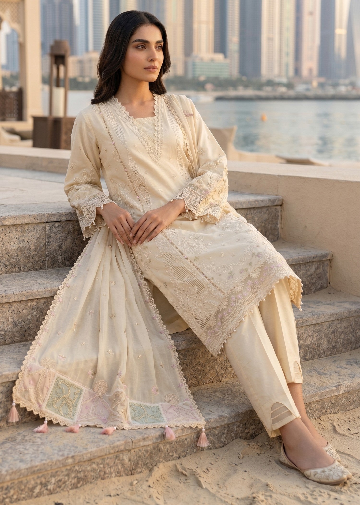 cotton Kurta Set in Light yellow