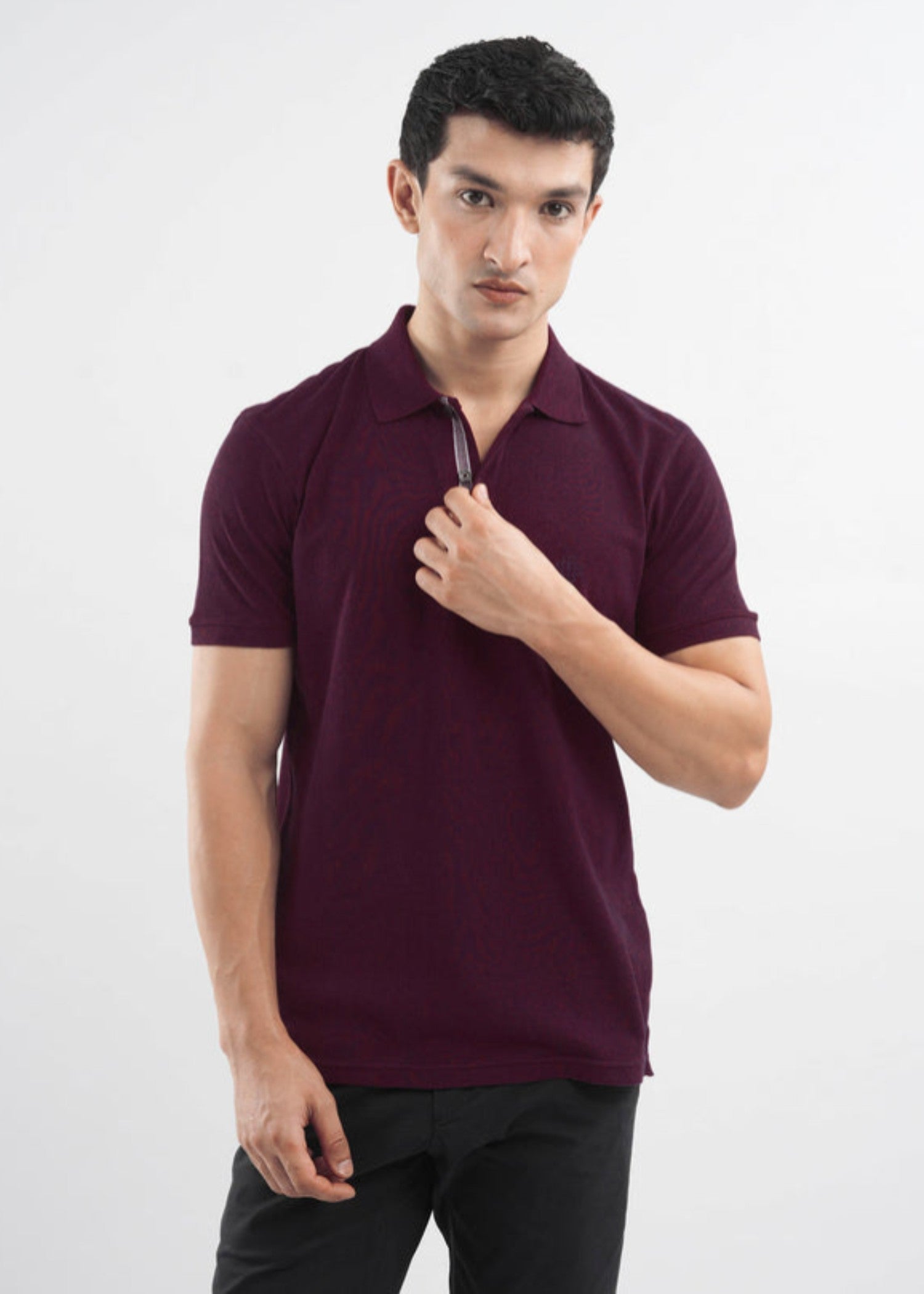 cotton Polo Shirt in Burgundy