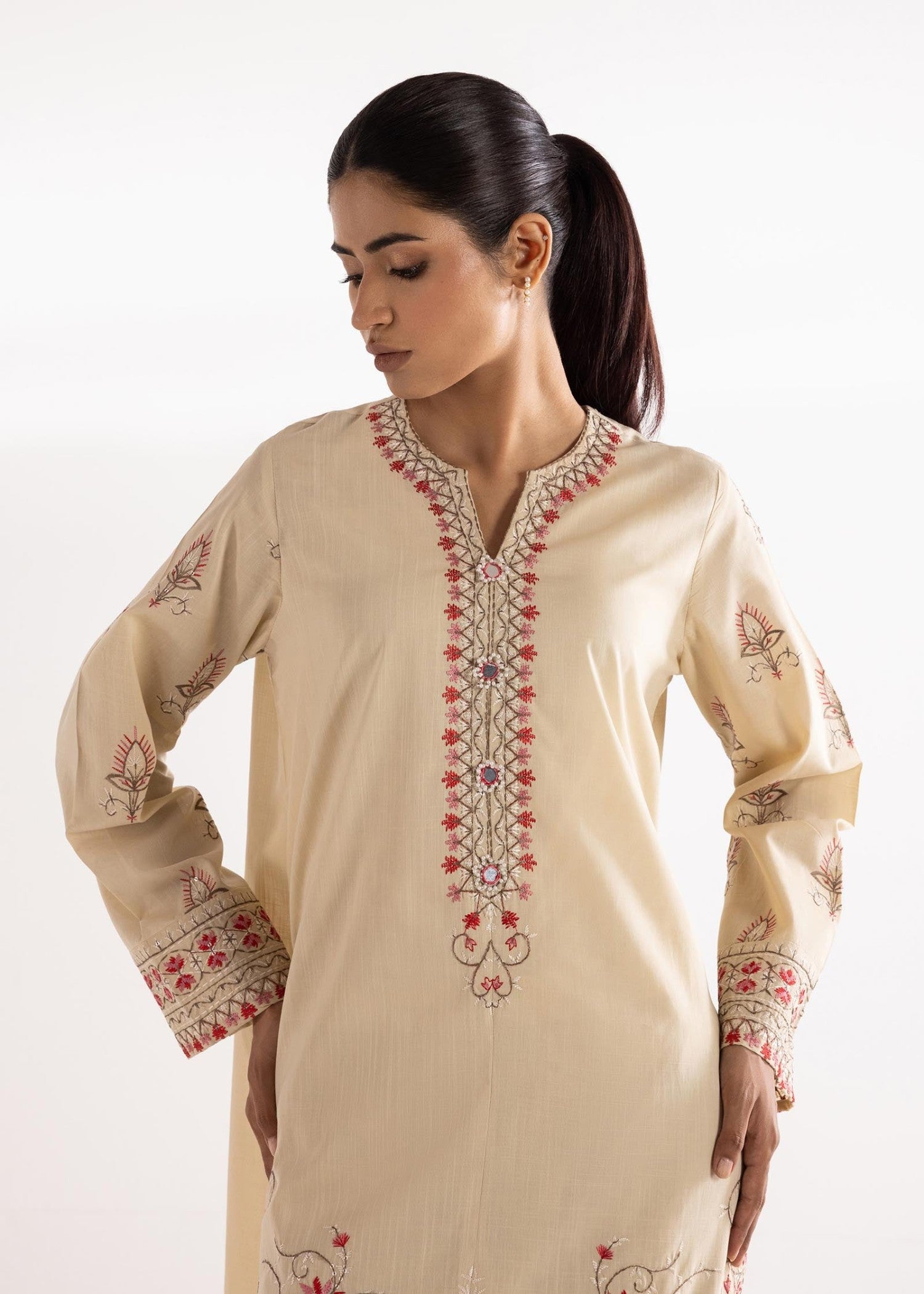 lawn Kurta Set in Beige