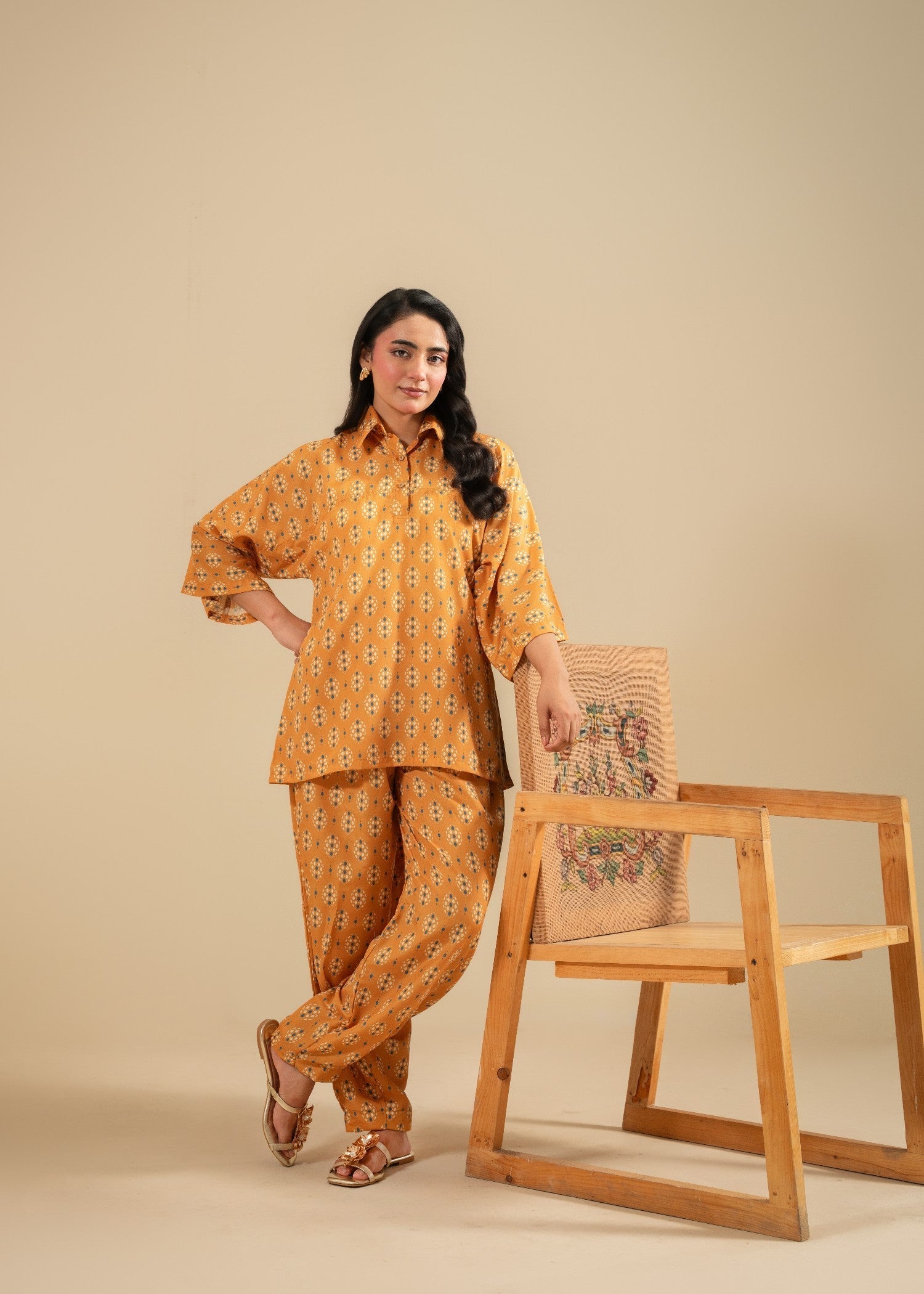 korean raw silk Co ord Sets in Mustard
