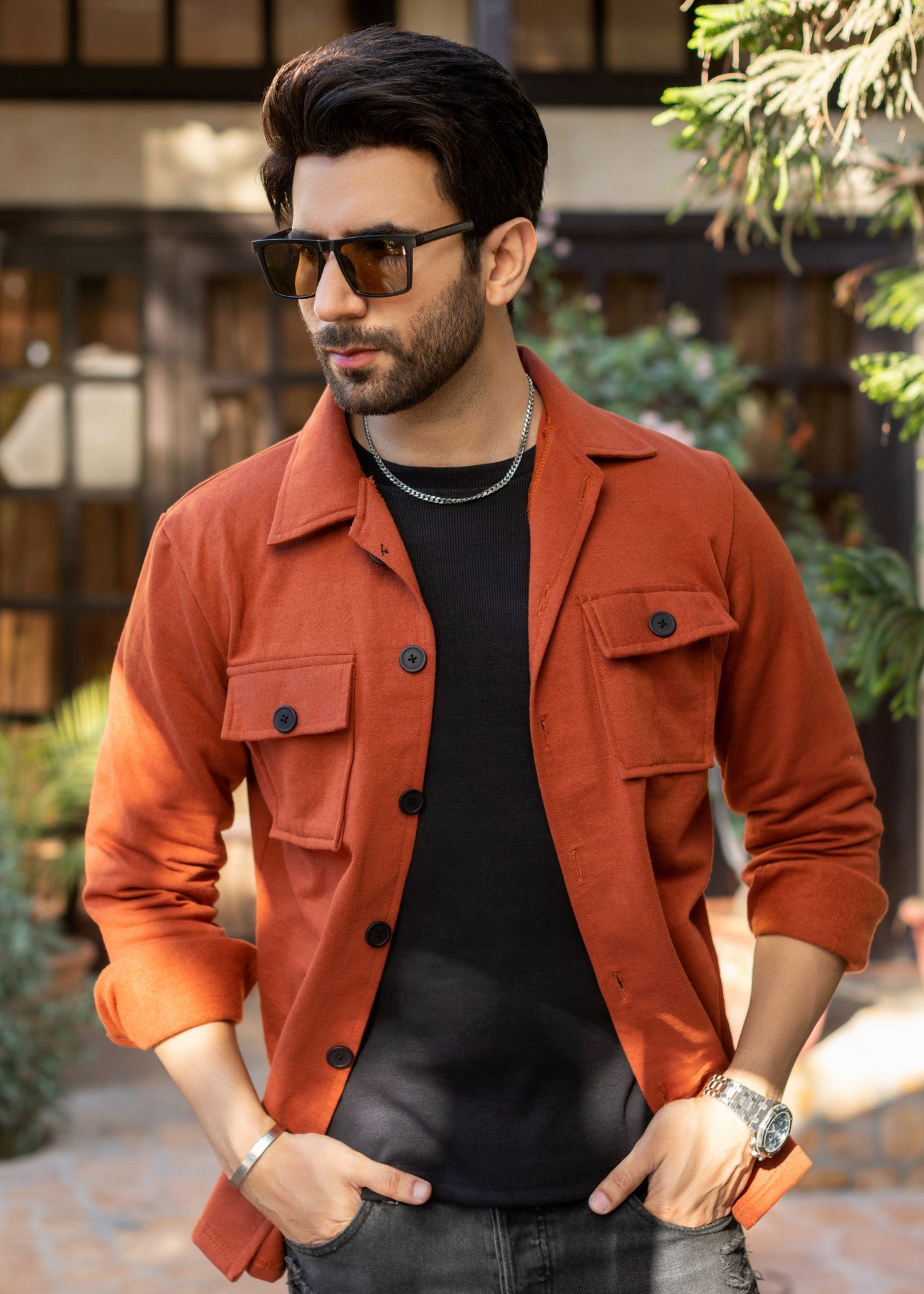 fleece Jacket in Rust orange