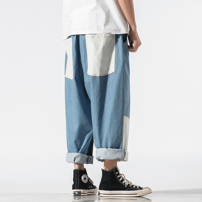 Men'S Color Block Wide-Leg Jeans for Spring and Summer